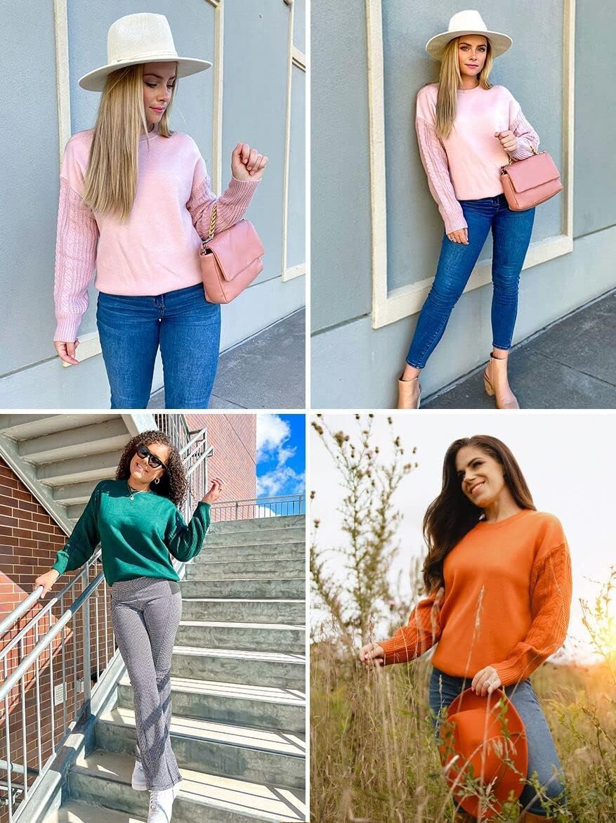 ZESICA Women's 2024 Fall Long Sleeve Crew Neck Solid Color Cable Knit Chunky Casual Oversized Pullover Sweater Tops,DeepOrange,Small