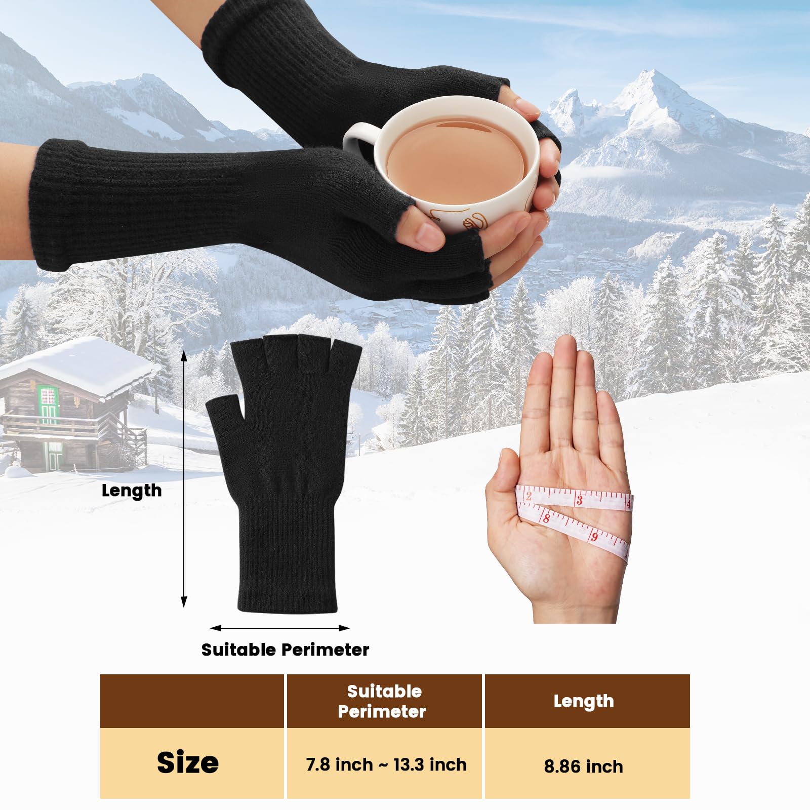 Cold Fingerless Gloves for Women - Half Finger Typing Winter Gloves with Long Wrist Cuff Winter Knit Fingerless Mittens for Women