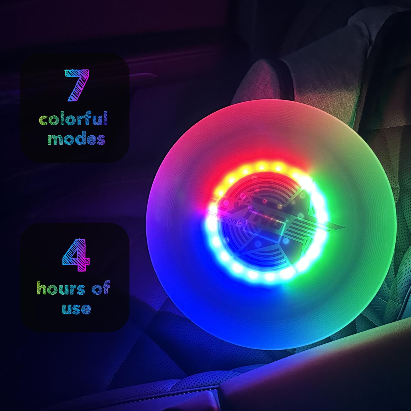 Soulpunk Colorful Light-up Flying Disc - 14 Modes, 4h Battery, 175g Ultimate Flying Discs, Soft Discs, Glowing Flying Dsic for Outdoor, Lawn, Beach, Ideal Gifts for Kids, Adult