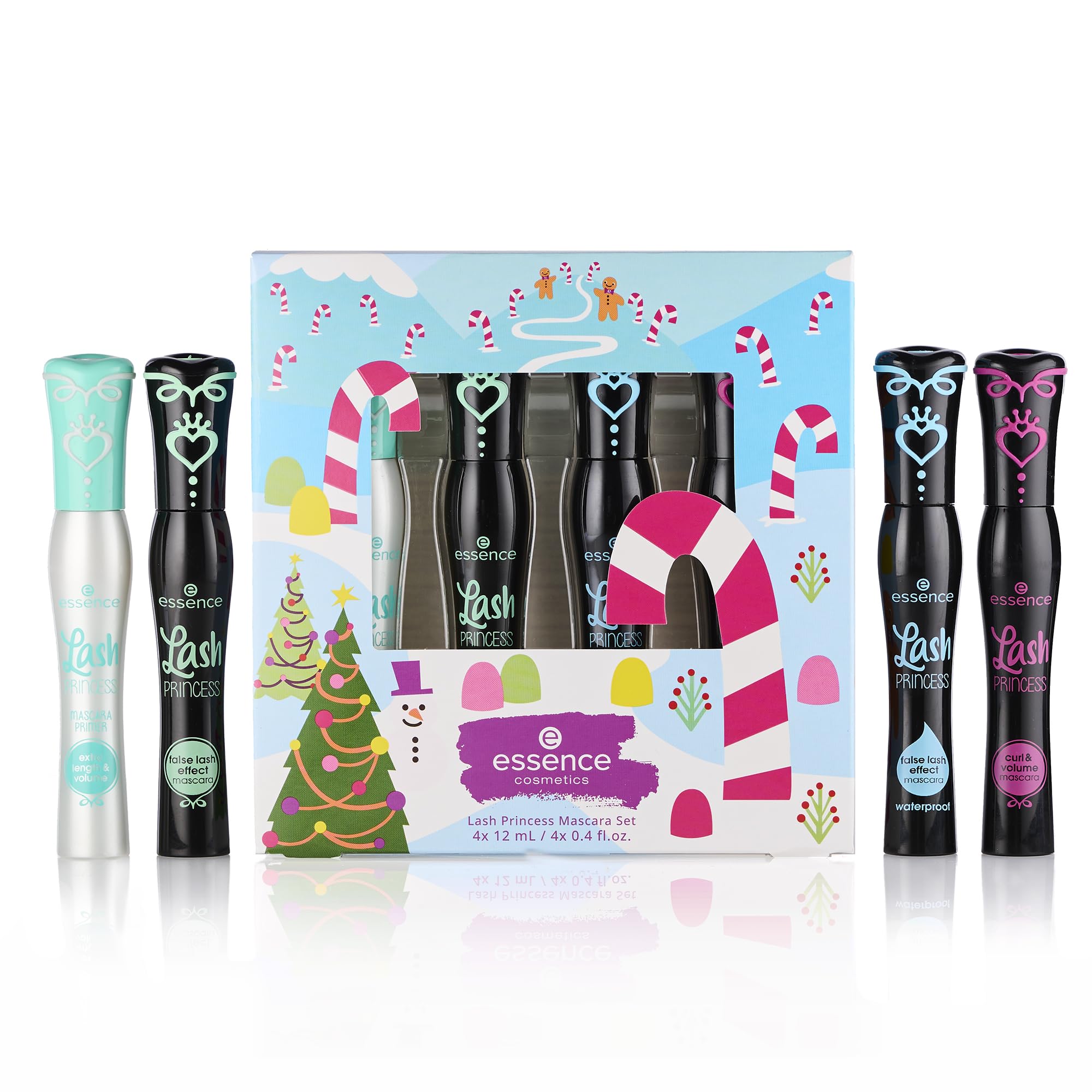 essence Lash Princess Mascara Set | 4 Vegan & Cruelty-Free Mascaras | False Lash Effect, Waterproof, Primer, Curl & Volume | Stocking Stuffer for Beauty Lovers