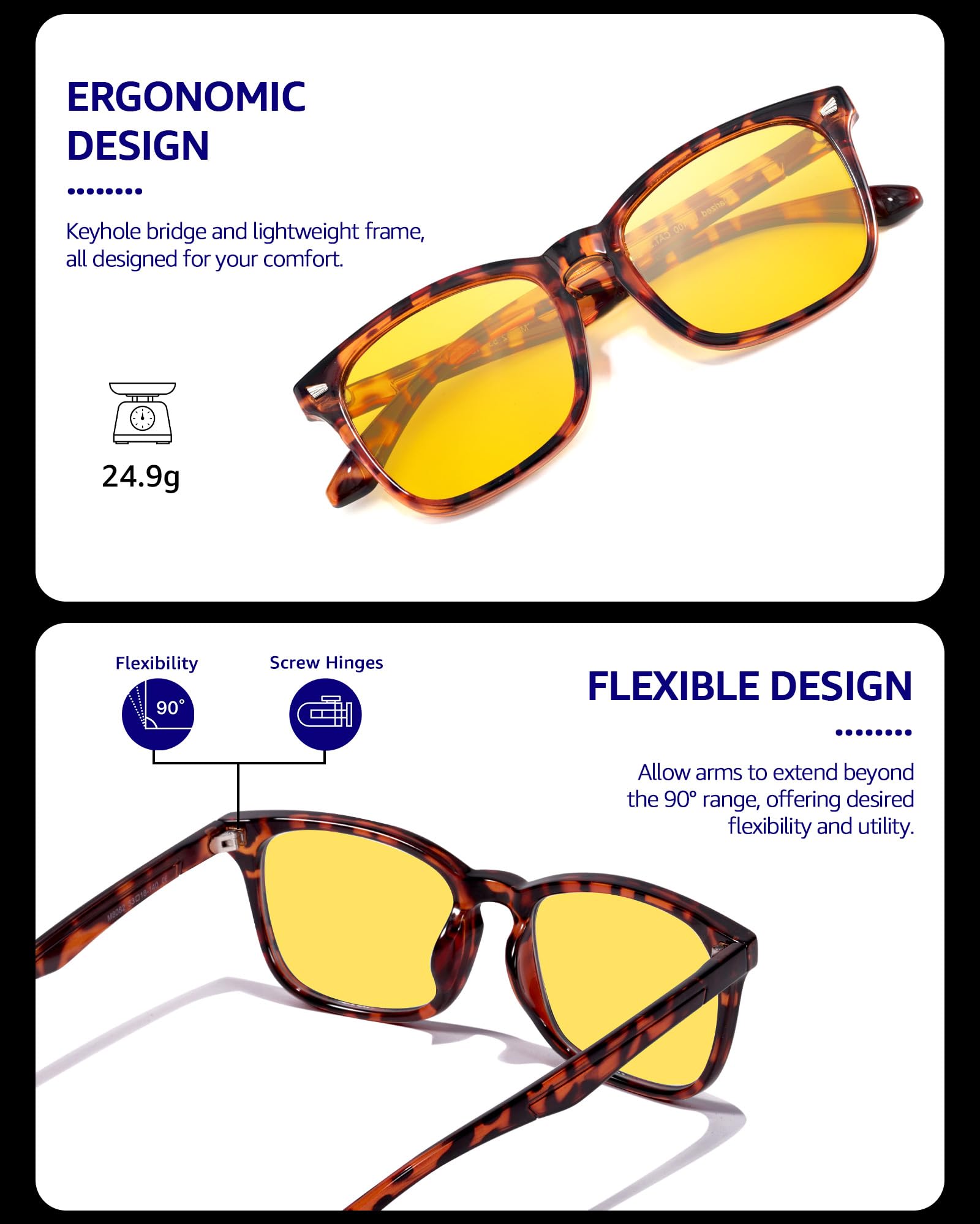 TJUTR Night Vision Driving Glasses for Men Women, Polarized Anti Glare Yellow Glasses for Driving at Night Time TN8082