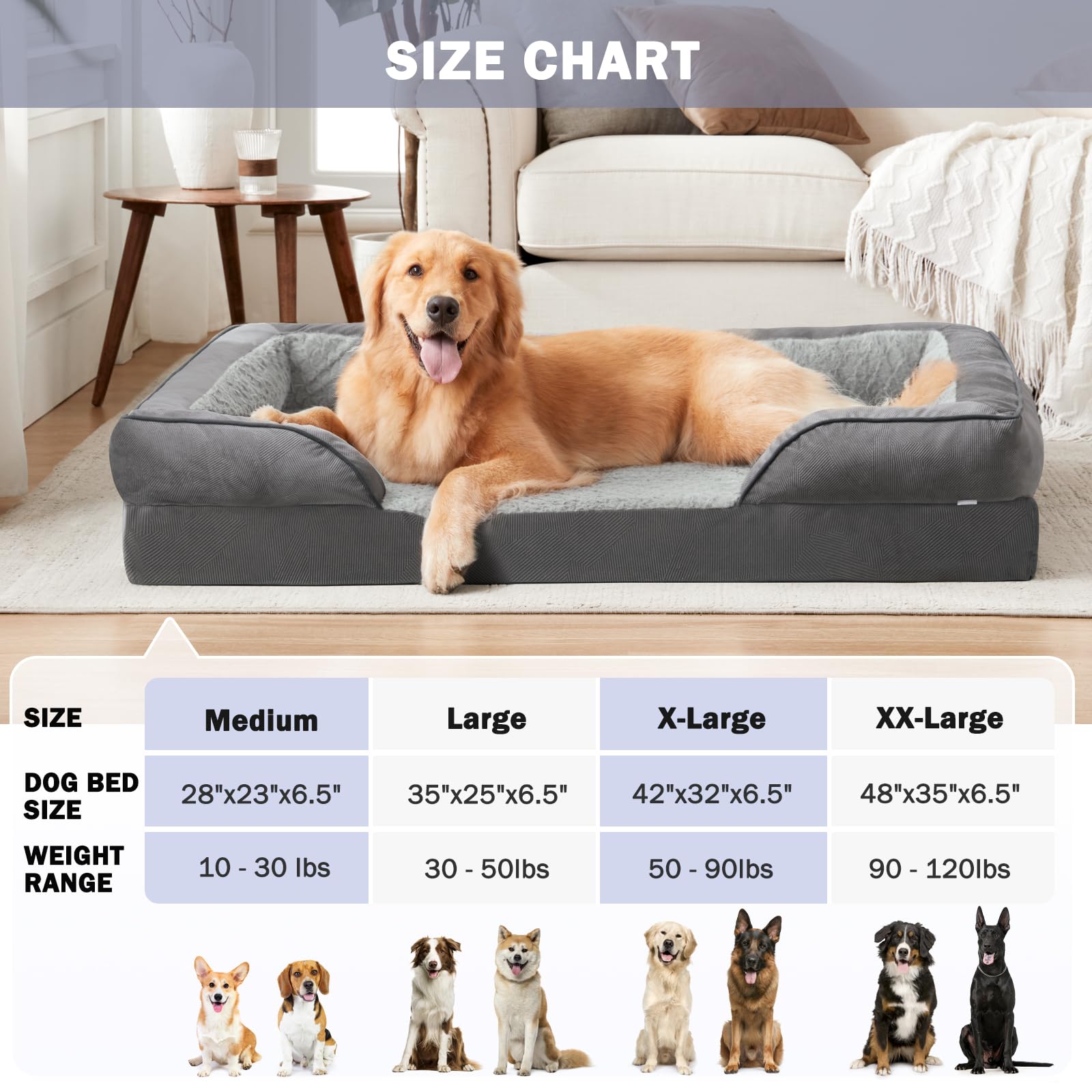 INVENHO Orthopedic Dog Beds Large Sized Dog, XL Washable Dog Sofa Bed Large, Egg-Crate Foam Dog Couch Bed with Washable Removable Cover, Waterproof Lining and Nonskid Bottom