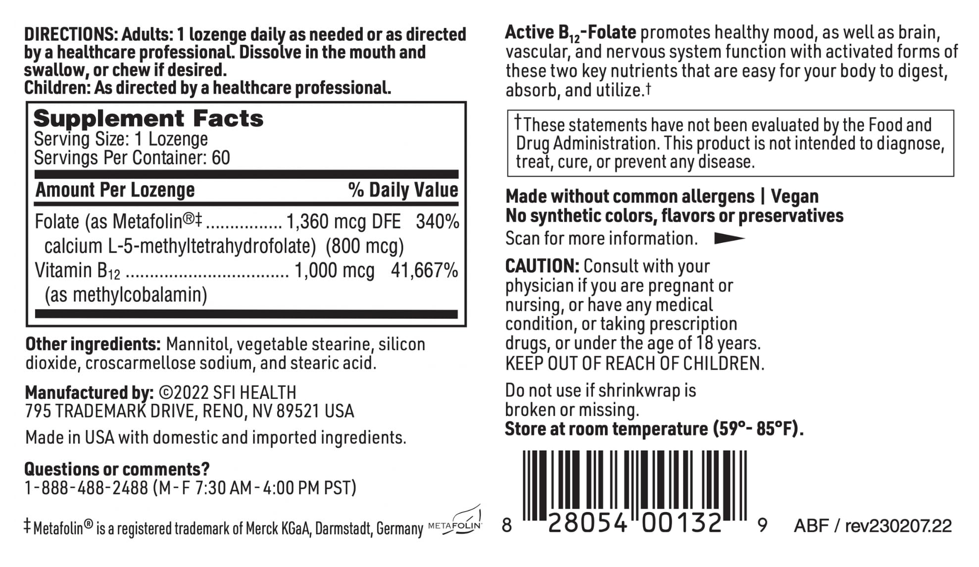 Klaire Labs Active B12-Folate Lozenges - Vitamin B12 Supplement (Methylcobalamin) with Methyl Folate - Mood & Energy Support Methyl B-12 Lozenge - Tastes Great (60 Dissolvable Tablets)