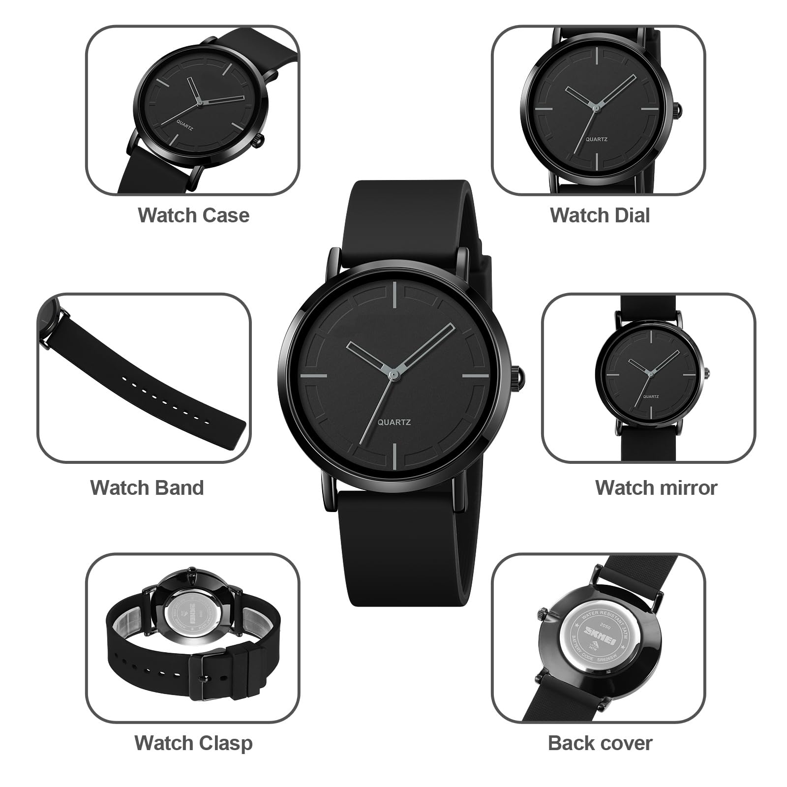 BESTKANG Fashion Simple Women Men Watches Luxury Quartz Silicone Waterproof Unisex Wrist Watches (Black and White)