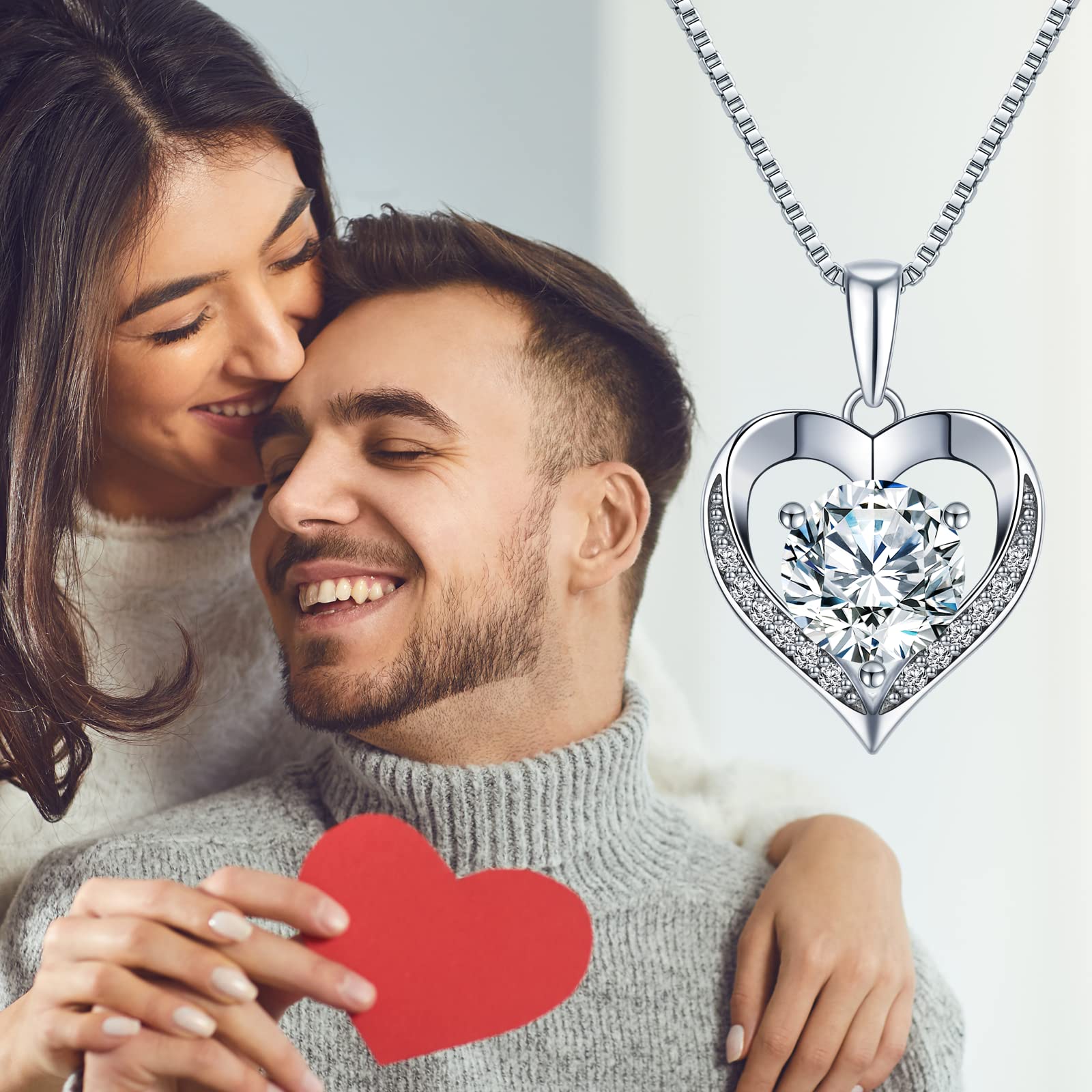 ONLYLIKE Heart Pendant Necklace Gifts for Wife, Engraved 'I LOVE YOU' Gift for Wife, 1 Carat Moissanite Necklace, Anniversary Eternity Jewelry Present for Wife, Birthday Gifts for Women