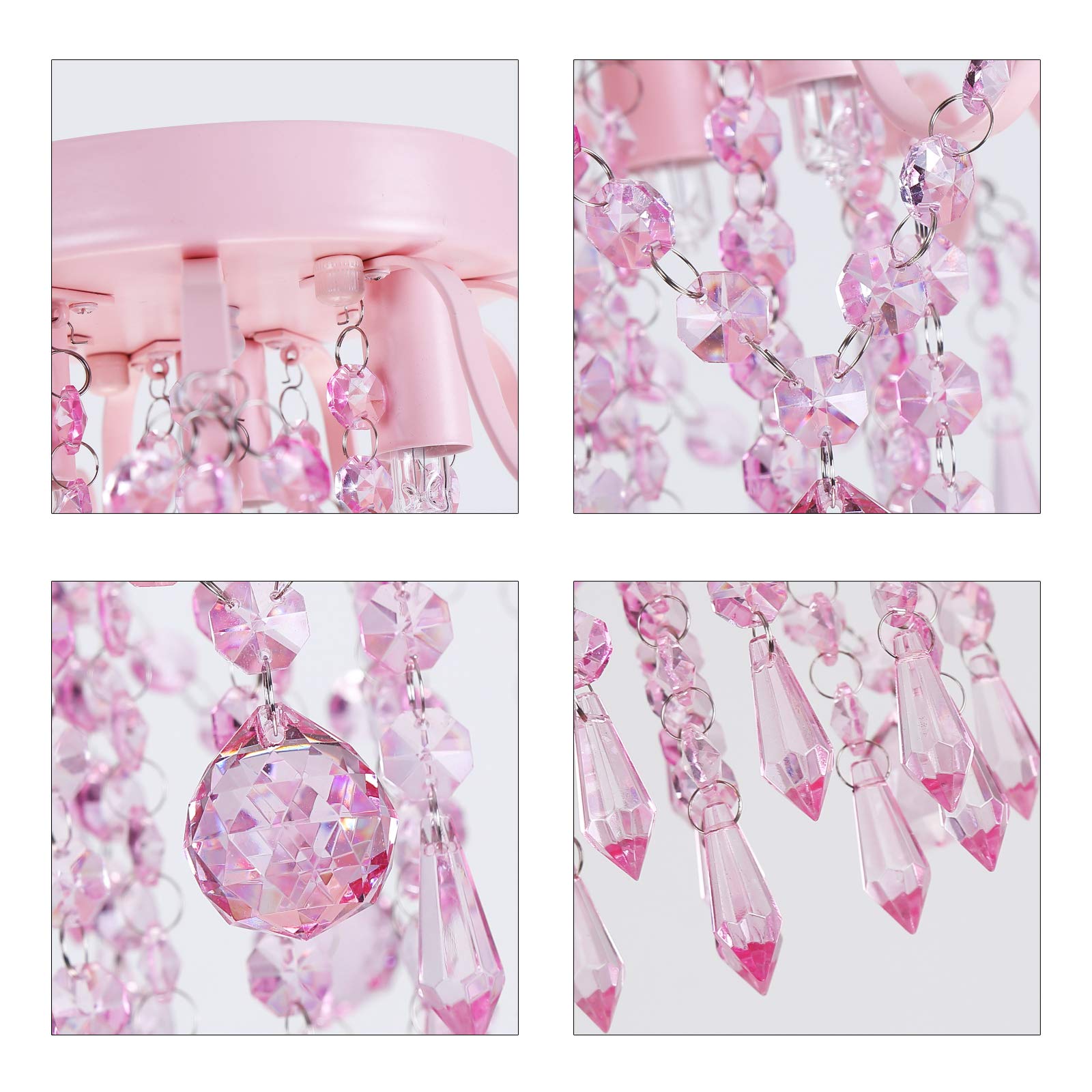 Q&S Mini Chandelier Crystal,Semi Flush Mount Pink Girl Chandelier, Small Crystal Ceiling Light Fixture Bedroom Bathroom Closet Nursery 3 Lights