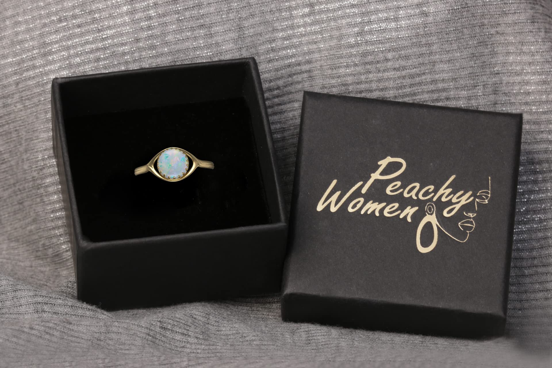 14k Gold Filled Ring Band For Women | Created White Opal 8mm Adjustable One Size Ring Jewelry With Gift Box | Handmade Rings