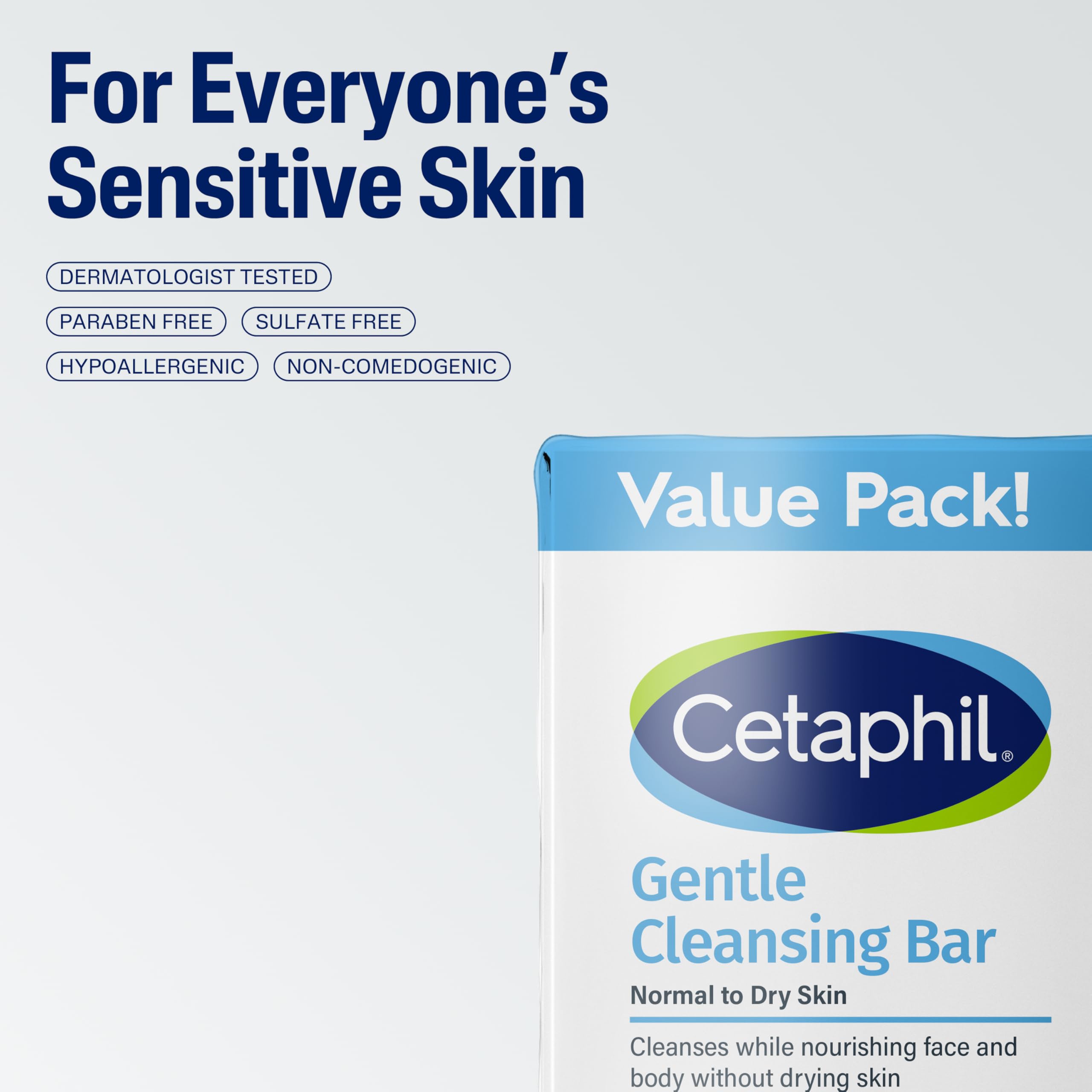 Cetaphil Gentle Cleansing Bar, 4.5 oz (Pack of 6), Nourishing Cleansing Bar For Dry, Sensitive Skin, Non-Comedogenic
