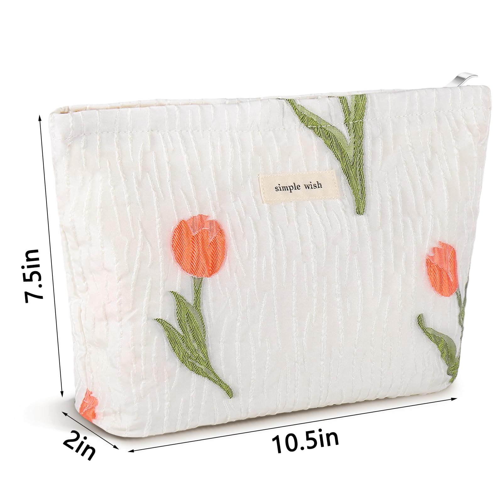 ZLFSRQ Tulip Makeup Bag for Women Floral Makeup Pouch for Purse Zipper Cosmetic Bag Large Capacity Quilted Canvas Cute Aesthetic Flower Makeup Bag Gift Travel Toiletry Make Up Organizer