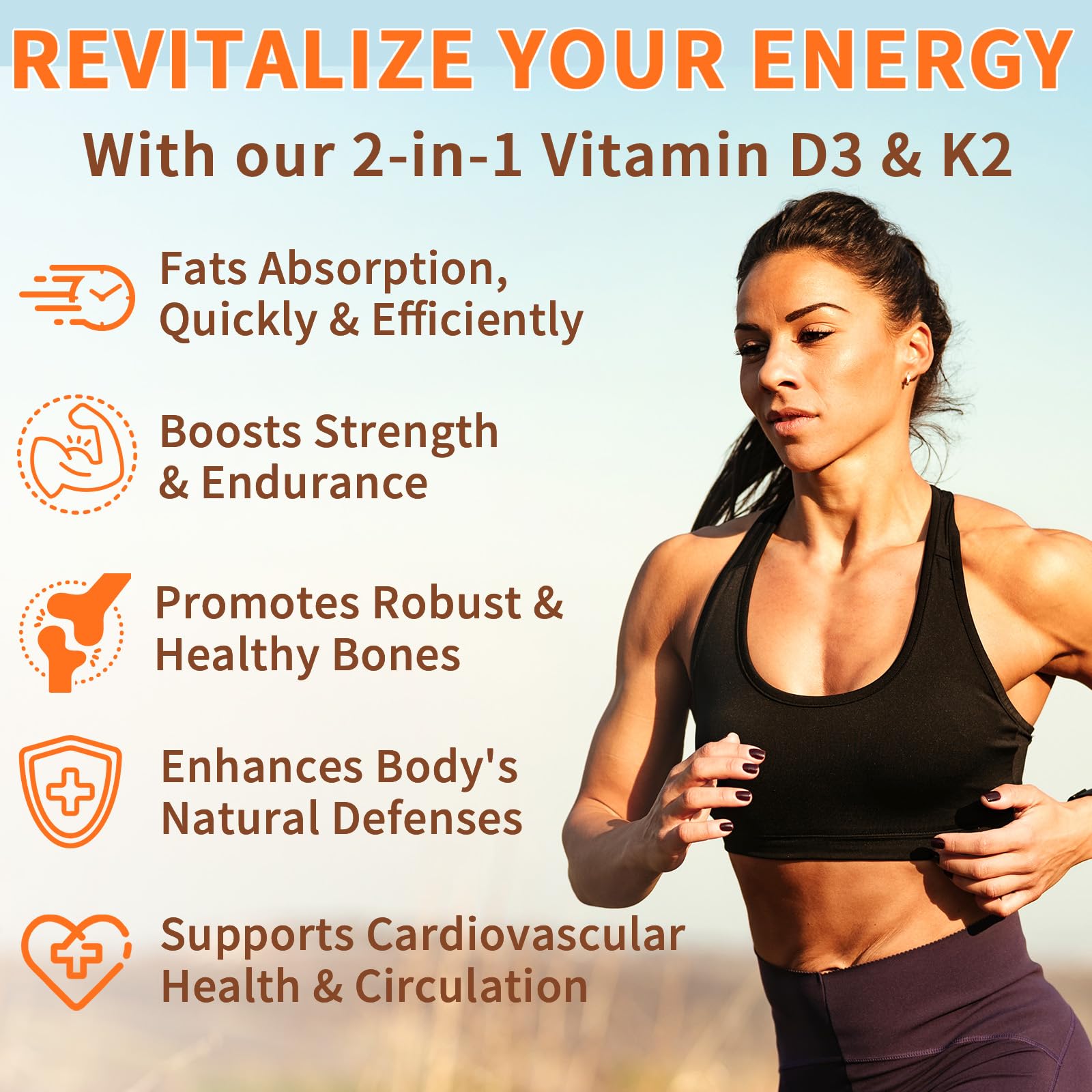MXCZBSM Vitamin D3 K2 Supplement Softgel, Vitamin D3 K2 Softgel with 10000 IU Supports Immune, Heart, Teeth & Bone Health, Free of GMO, Gluten, Soy