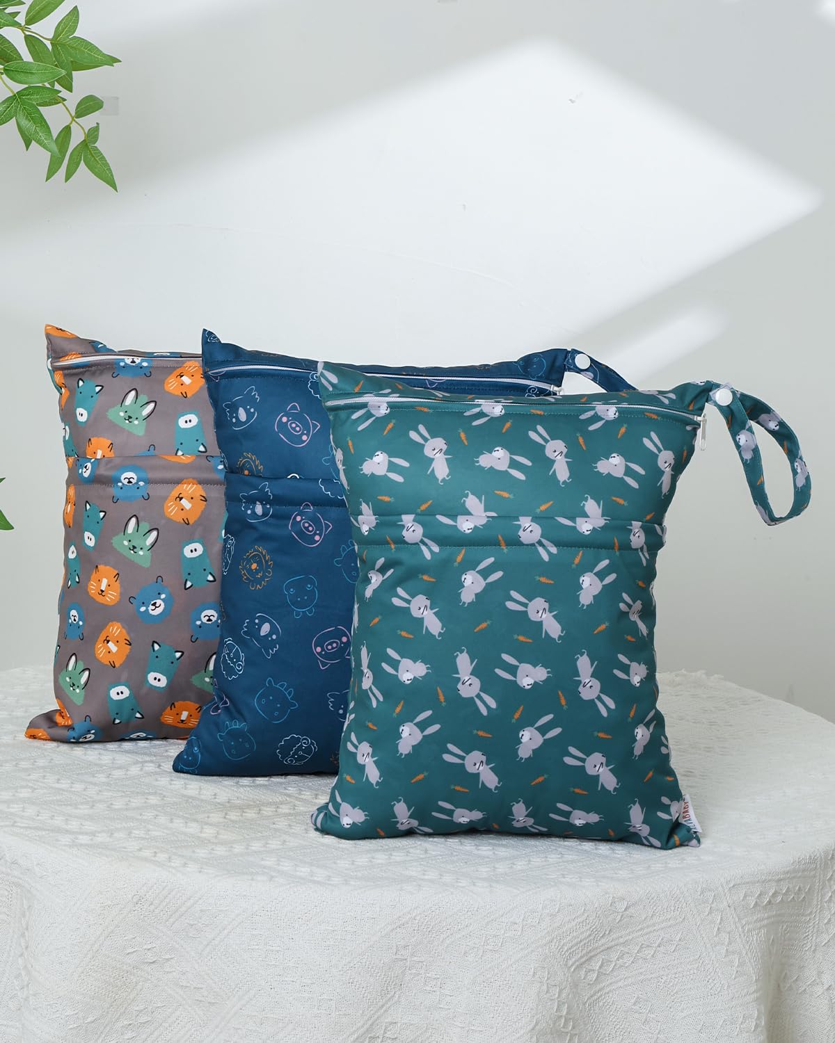 ALVA ALVABABY 3pcs Cloth Diaper Wet Dry Bags Waterproof Reusable with Two Zippered Pockets Travel Beach Pool Daycare Soiled Baby Items Yoga Gym Bag for Swimsuits or Wet Clothes 3L-ZM31