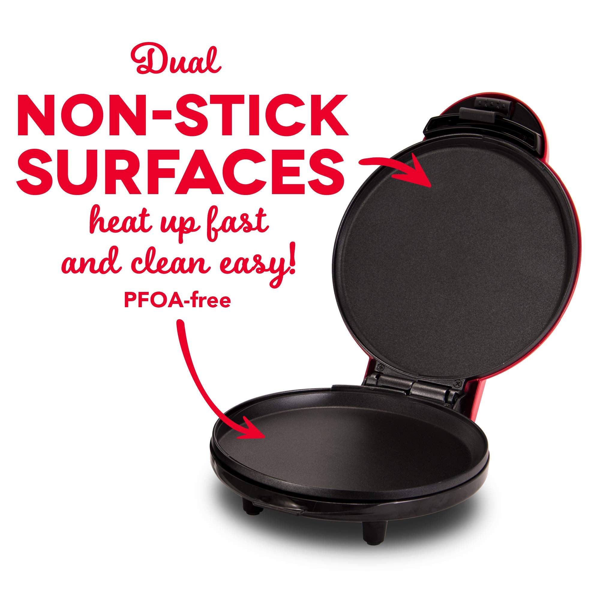 DASH 8” Express Electric Round Griddle for for Pancakes, Cookies, Burgers, Quesadillas, Eggs & other on the go Breakfast, Lunch & Snacks - Red