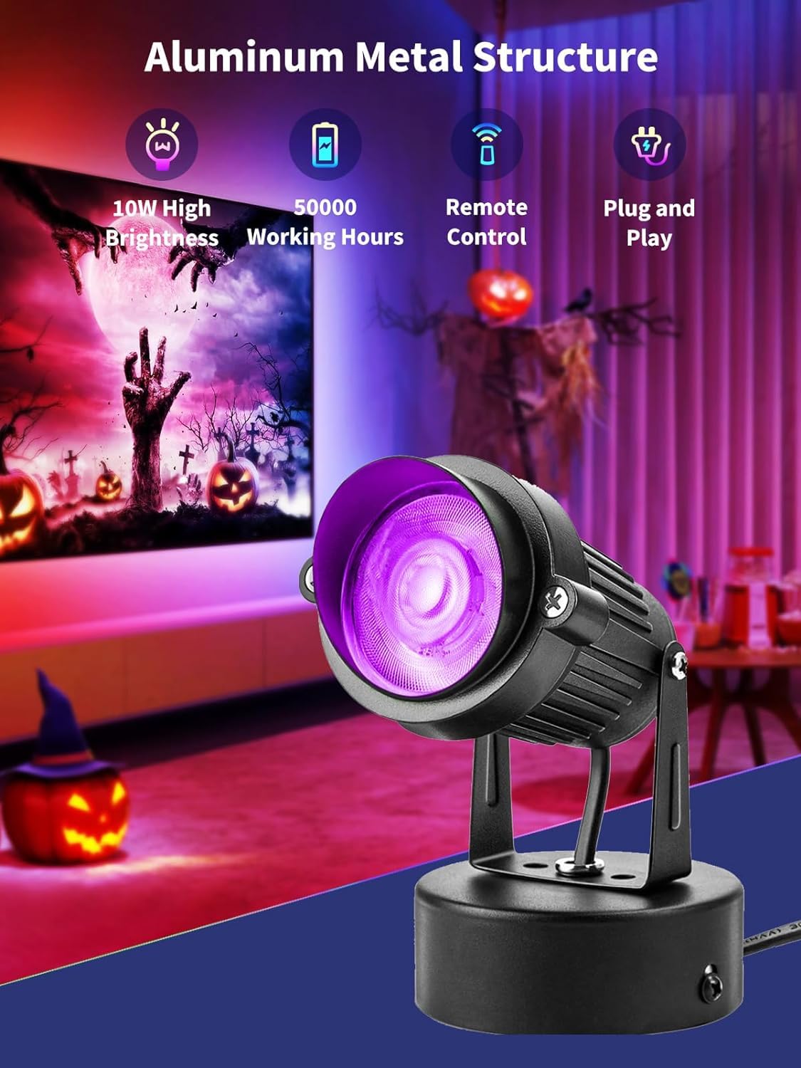 ZUCKEO RGB Spotlights Indoor LED Up Lights with Remote, 120V 10W Halloween Christmas Uplighting Indoor Spot Light, 4.92FT Code Plug in Accent Flood Light Color Changing Landscape Lighting(6Pack)