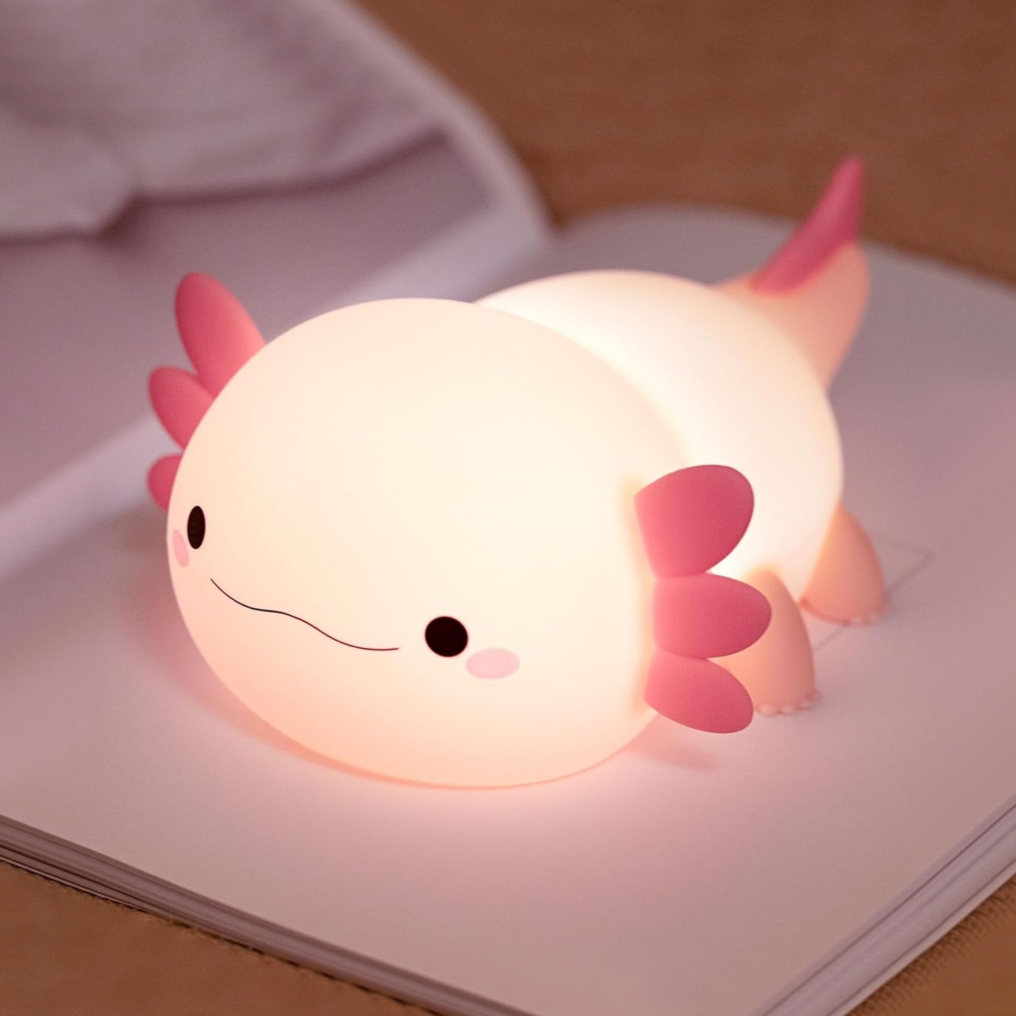 FAMIDUO Axolotl Lamp,Cute Axolotl Night Light,Dimmable Silicone Animal Nursery Night Light,Kawaii Rechargeable Squishy Novelty Bedside Touch Lamp,Baby Room Decor, Axolotl Gifts for Kids/Girls