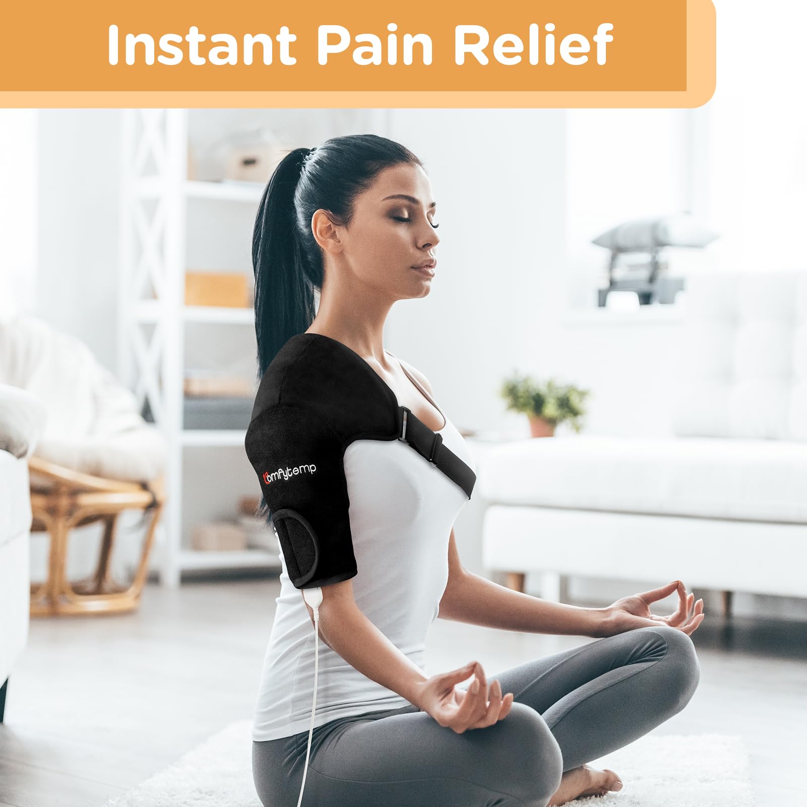 Comfytemp Shoulder Heating Pads for Rotator Cuff Pain Relief - FSA HSA Eligible Heated Shoulder Wrap Brace with 3 Heat Settings, 2H Auto-Off, Heating Pad for Mom, Dad (Black, Support S/M/L Size)