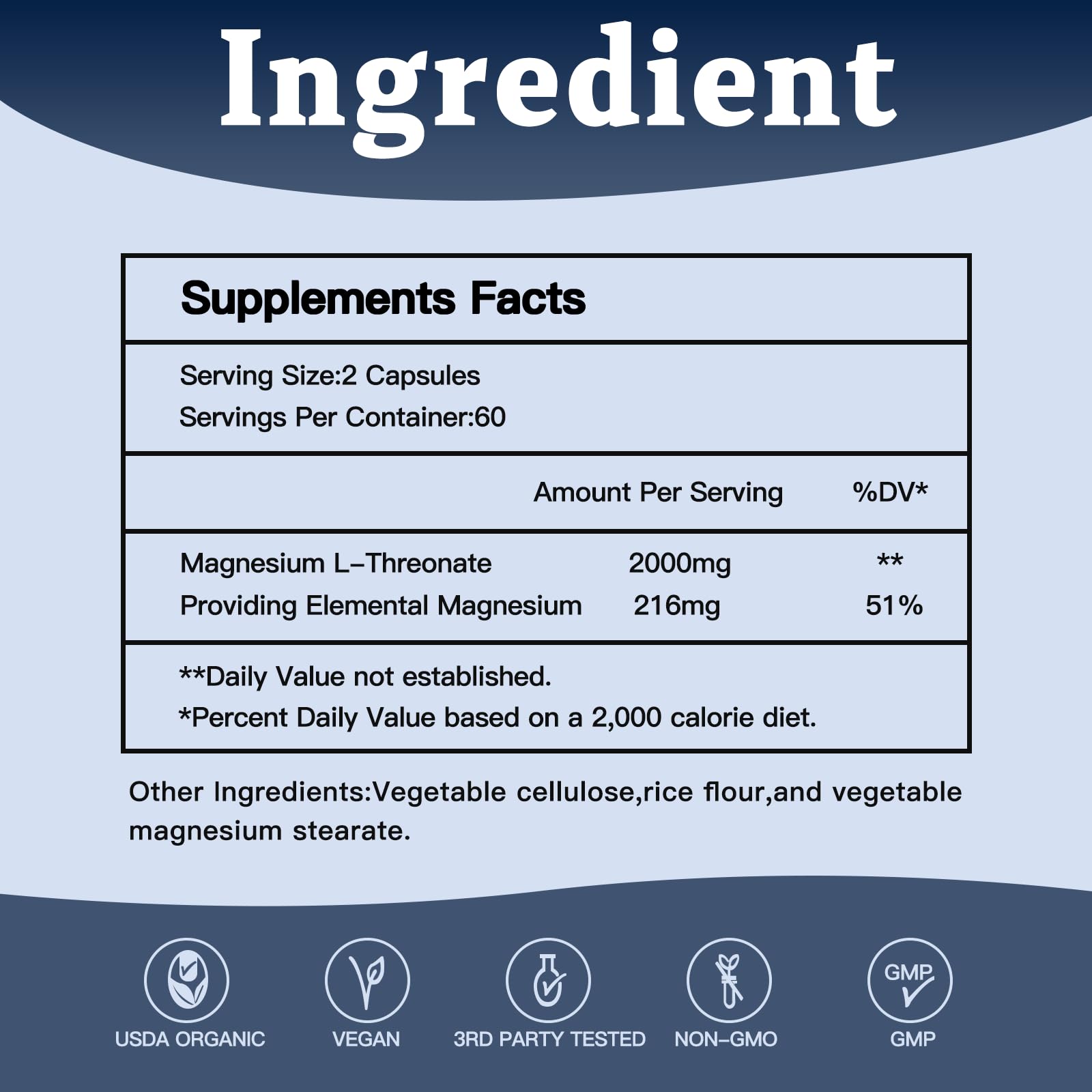 Magnesium L-Threonate Supplement Capsules with Vitamin C & Vitamin D3,High Absorption Magnesium Supplement,Supports Memory, Focus,Non-GMO(120 Capsules)