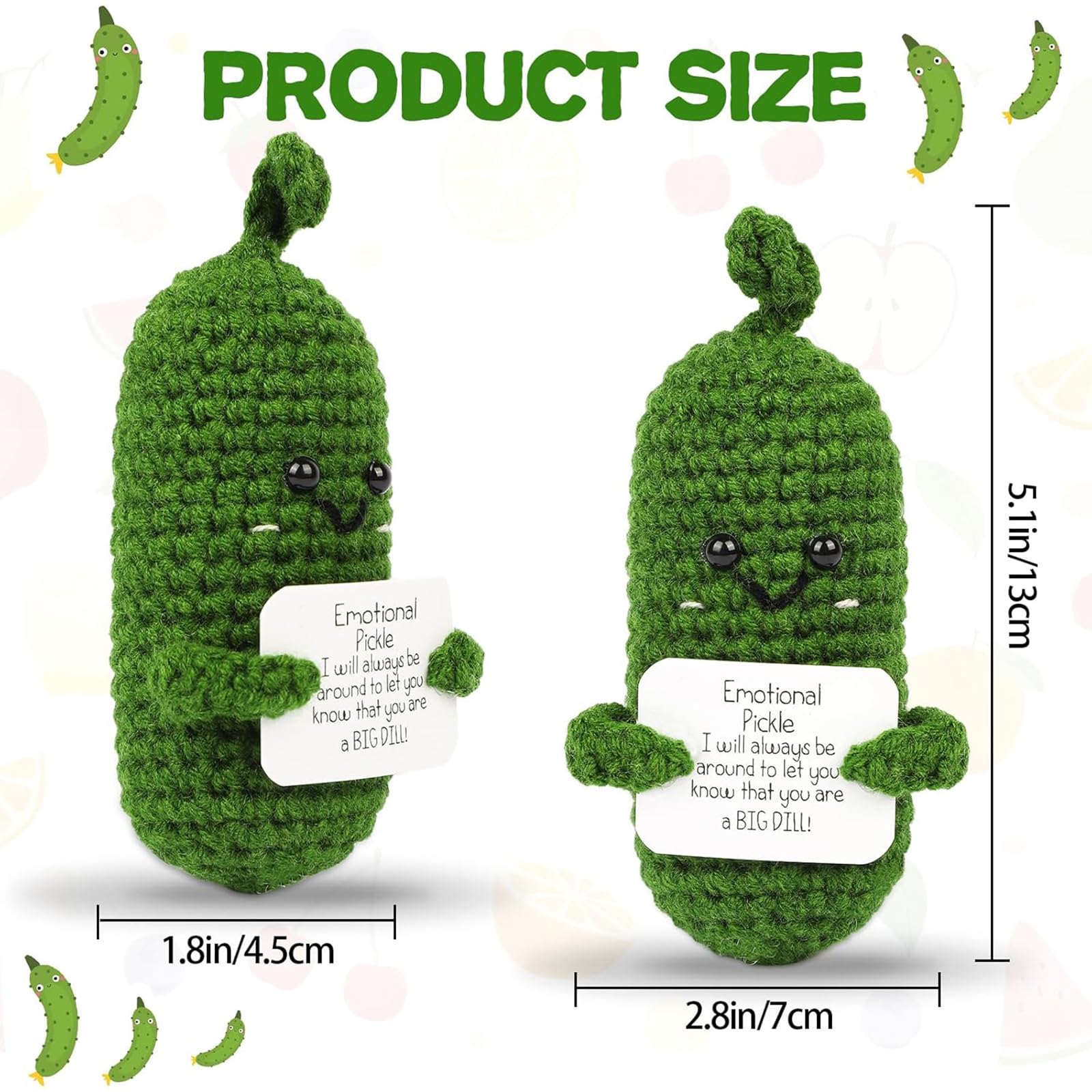 DAFURIET Mini Funny Positive Potato, 3 inch Knitted Wool Doll with Positive Card for Cheer Up Gifts and Party Decorations, Cute Wool Positive Potato Crochet Doll for Birthday Gifts (Cucumber)