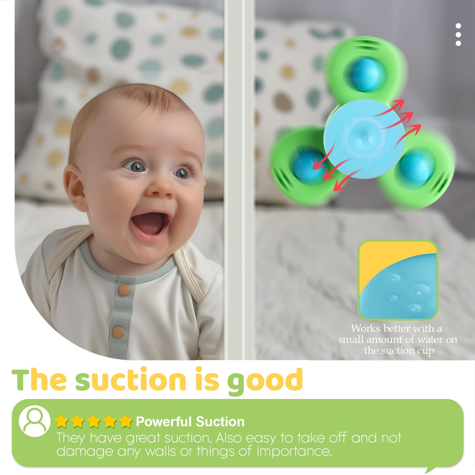 ALASOU 3PCS Suction Cup Spinner Toys for 1 Year Old Boy Girl|Spinning Top Baby 12 18 Months|1 2 Year Old Boy Birthday Gift|Bath Toys for Kids Ages 1-3|Sensory Toys Stocking Stuffers for Toddlers 1-3