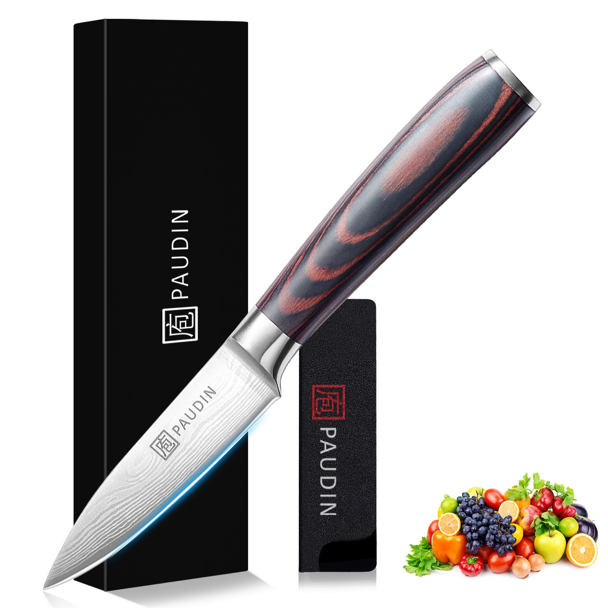 PAUDIN Paring Knife, 3.5 Inch Fruit Knife, High Carbon 5Cr15Mov Stainless Steel Forged Paring Knife, Ultra Sharp Small Kitchen Knife, Ergonomic Wooden Handle with Elegant Gift Box