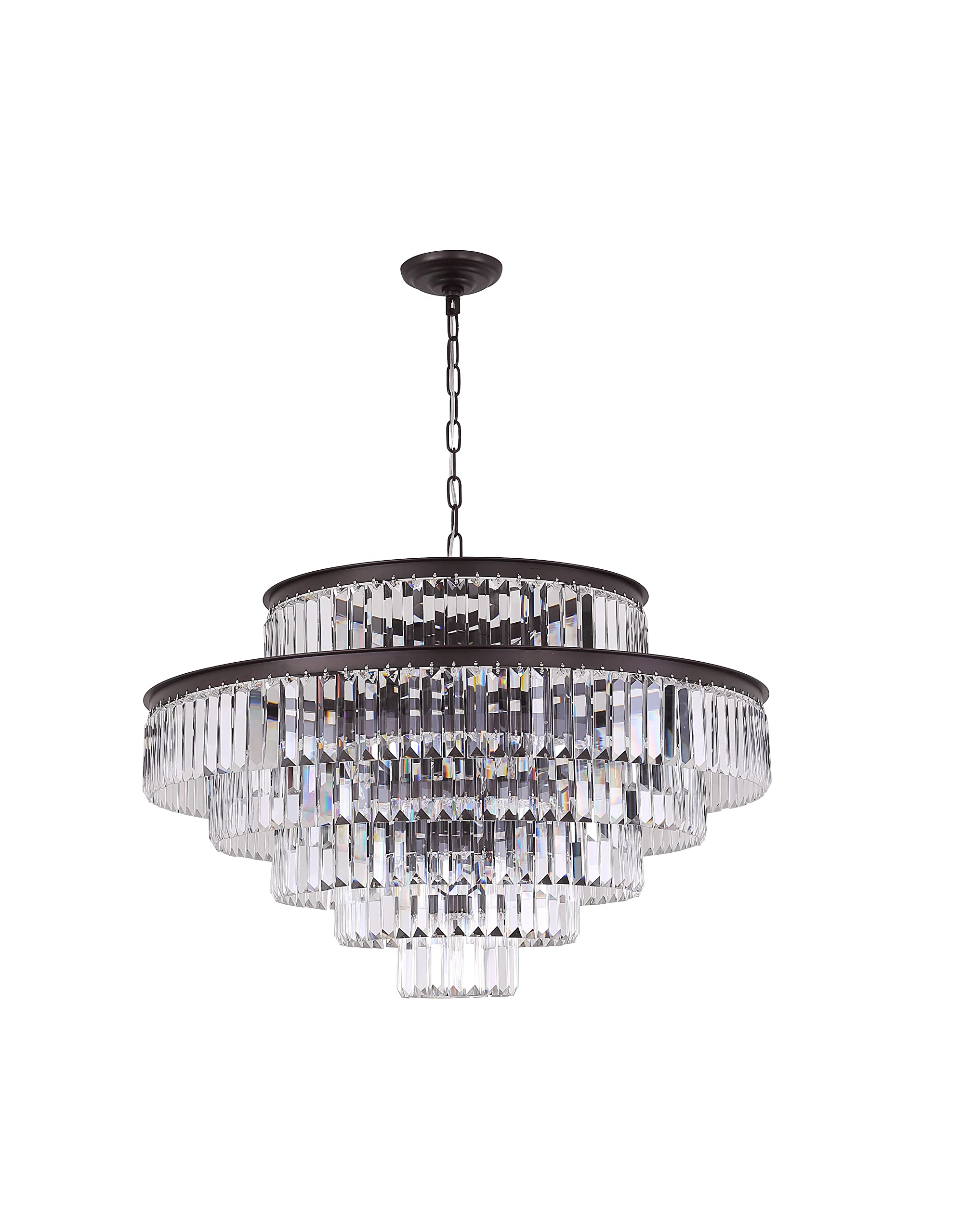 Lt-vt Black Modern Style Crystal Chandeliers & LightsRound Hanging Classic, Pendant Ceiling Chandelier Lighting Fixture 6-Tier for Dining Room Living Room(Black,31 inch)