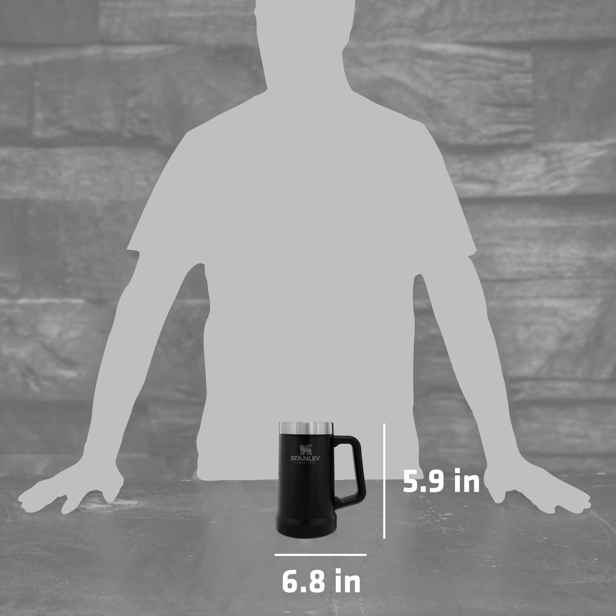 Stanley Adventure Big Grip Beer Stein, 24oz Stainless Steel Beer Mug, Double Wall Vacuum Insulation, Matte Black