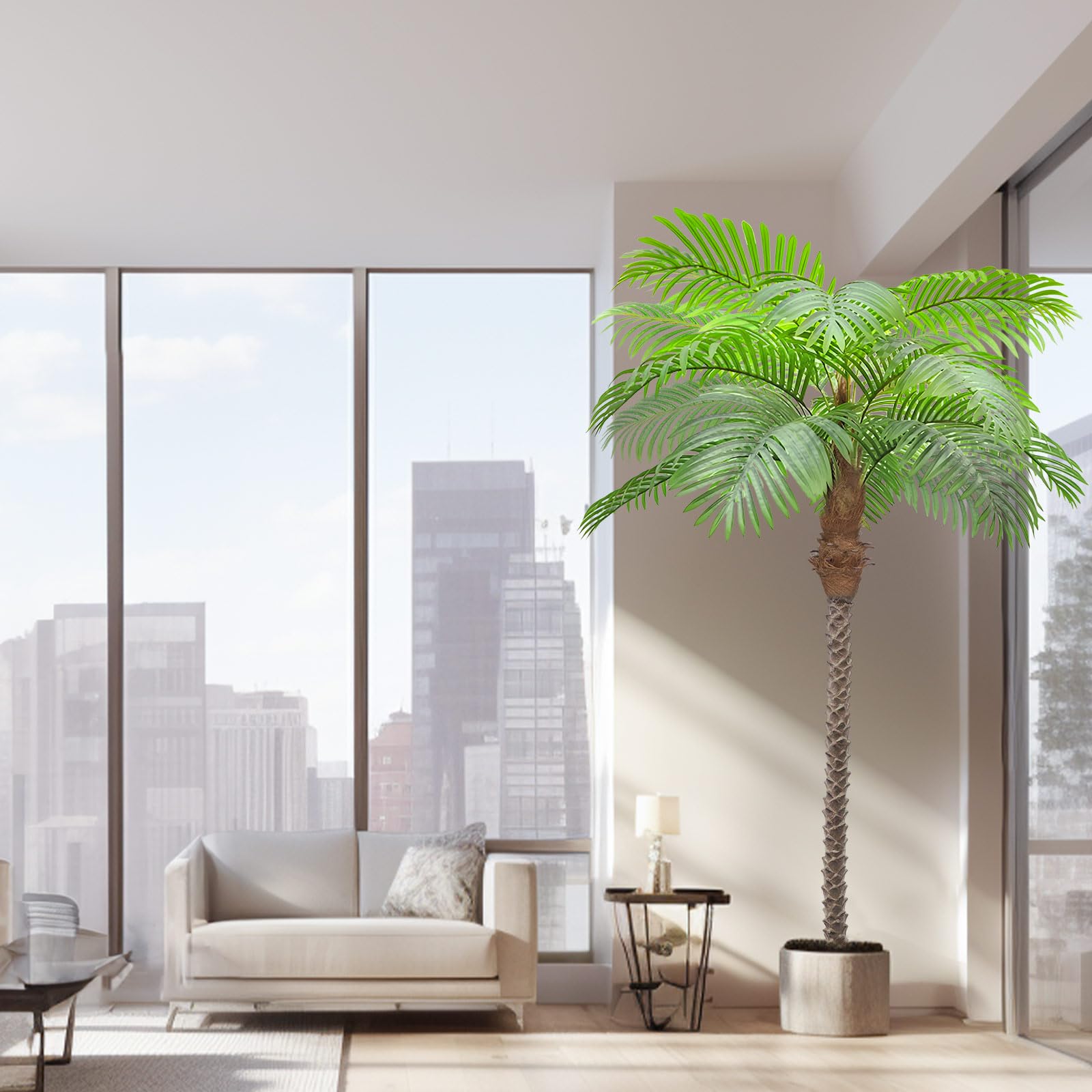 AnTing Artificial Palm Tree 8.5ft Tall Trees Plants 18 Leaves 102in Outdoor Palm Trees for Outside Patio Trees for Decor (Set of 2)
