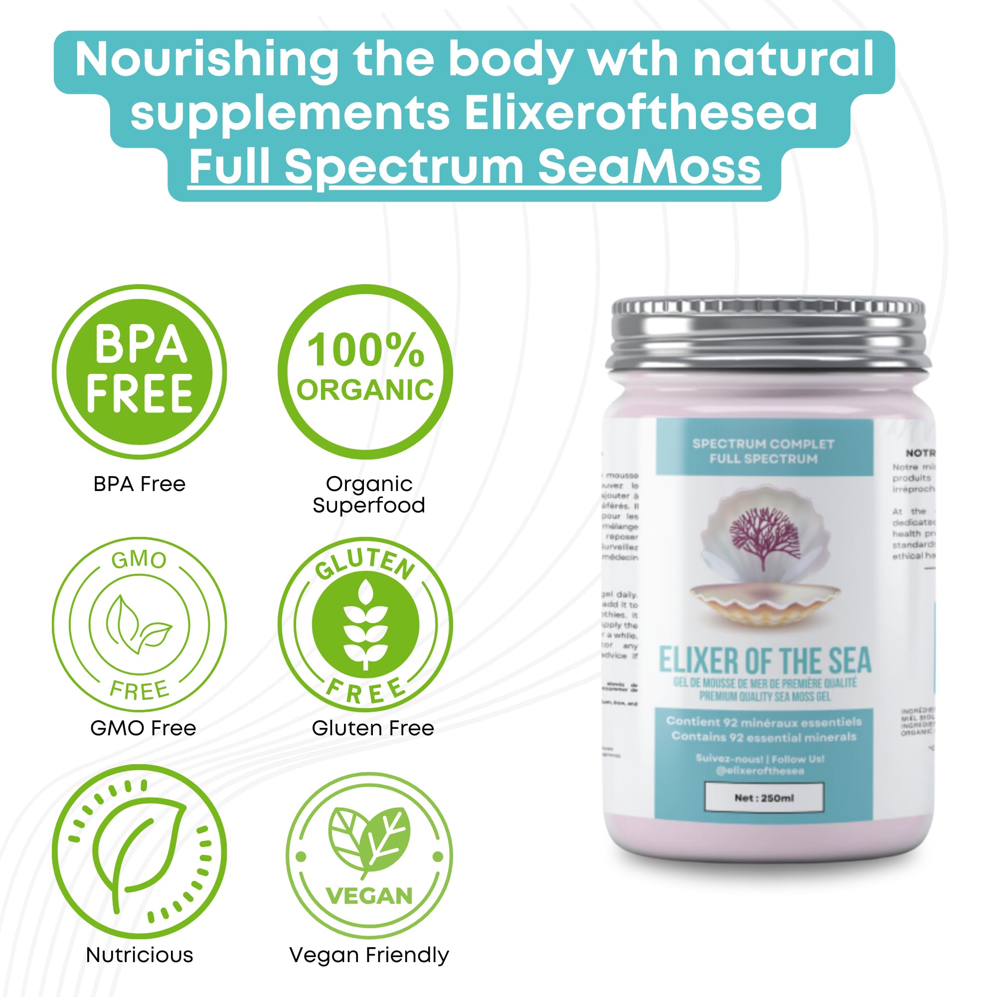 FullSpectrum Sea Moss Gel Made from Carribbean Seamoss Blend of Gold, Green and Purple Seamoss ] Wildcrafted Organic Premium Quality Superfood