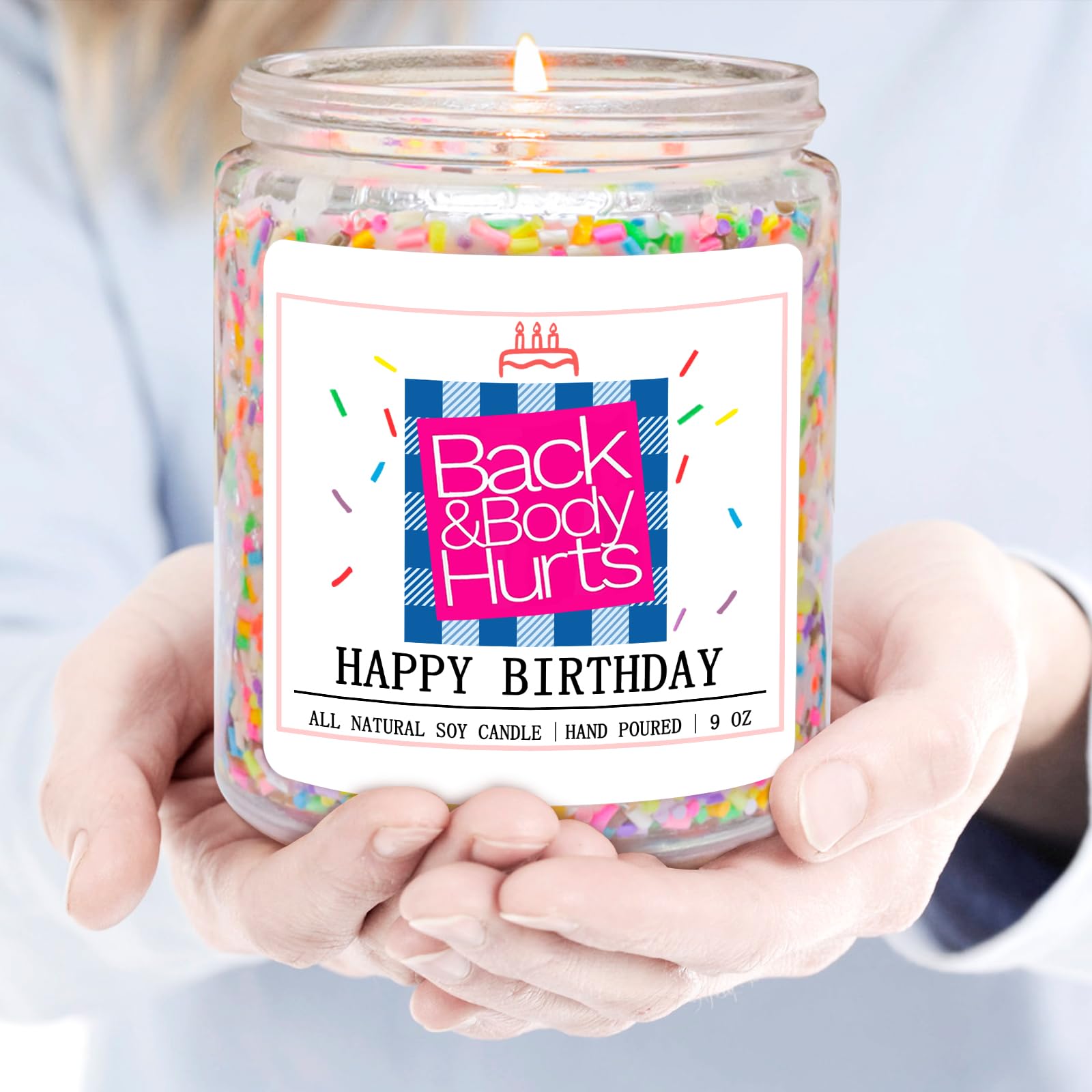Homsolver Birthday Candles Gifts for Her and Him, Birthday Gifts for Women Men, Unique Best Friend Gift Ideas -Back & Body Hurts Happy Birthday Candle