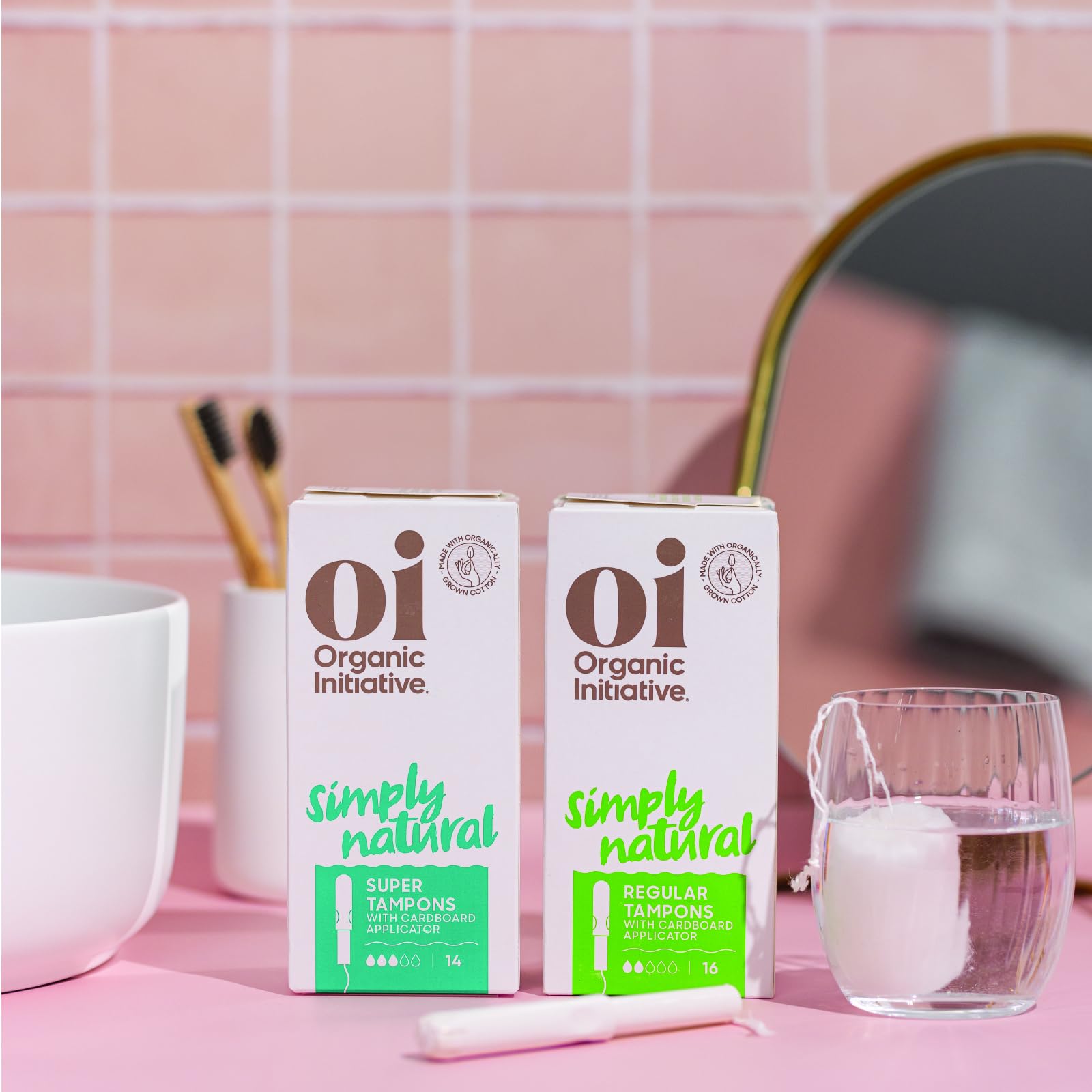 Oi Organic Tampons | Regular/Super Absorbency | 100% Certified Organic Cotton, Unscented | Cardboard Applicator | Leak Free, Easy Grip | 1x14 Super Pack, 1x16 Regular Pack (30 Count)