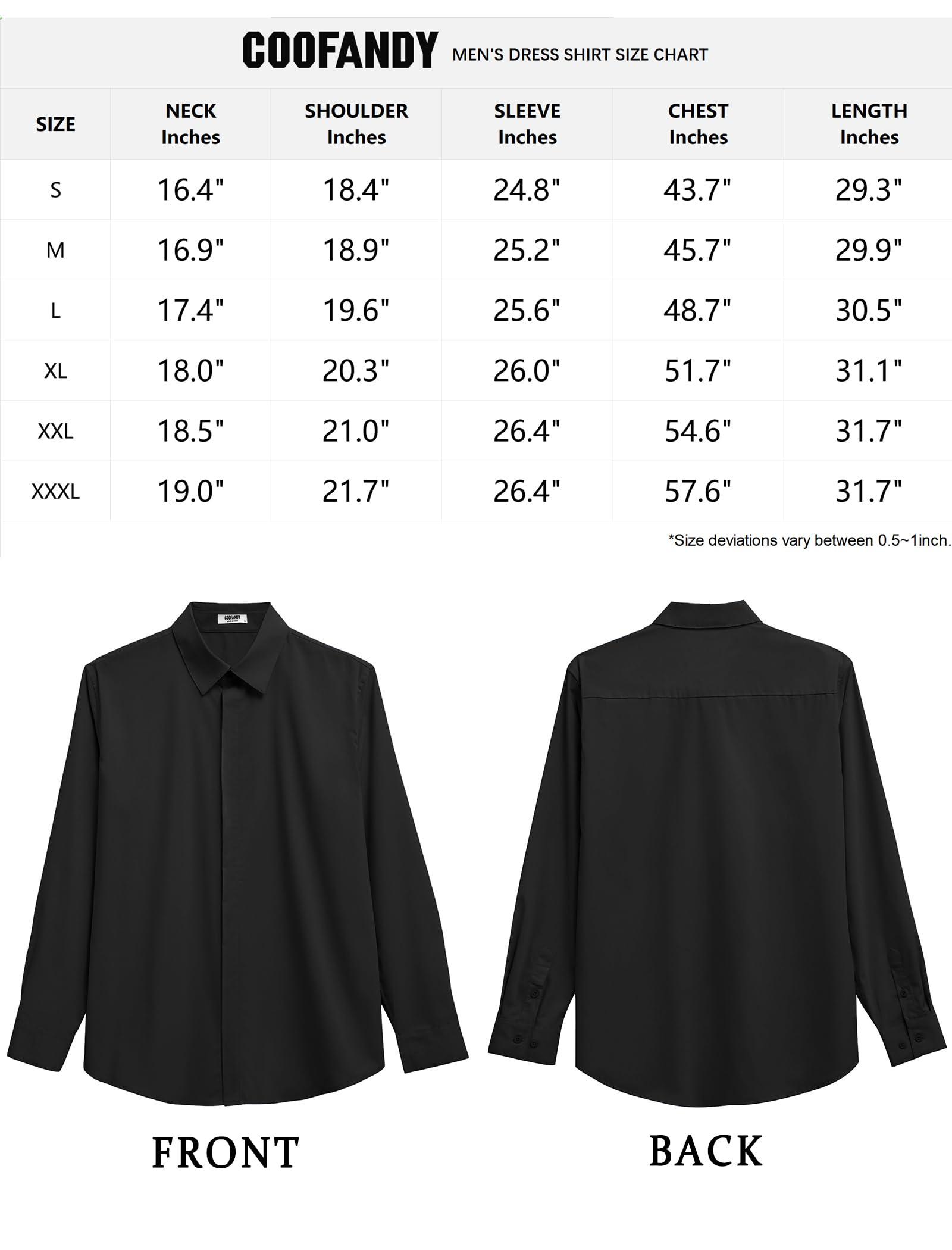 COOFANDY Mens Button Up Shirts Long Sleeve Dressy Formal Business Shirt Wrinkle-Free Normal Spread Collar Relaxed Fit Business Casual Dress Shirts Black 2XL XXL