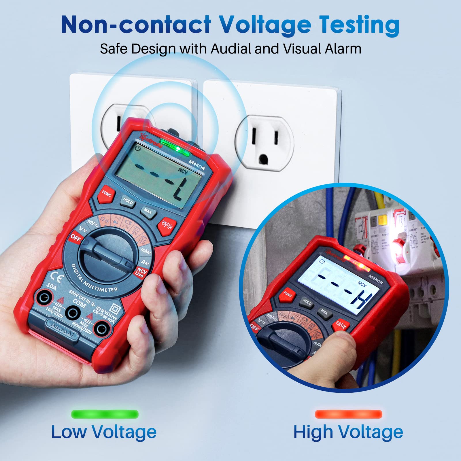 AstroAI Multimeter Tester, TRMS 4000 Counts Volt Meter Auto-Ranging Ohmmeter Digital 1.5v/9v/12v Battery Voltage Tester Measure Voltage Current Resistance Diodes Continuity Capacitance with NCV