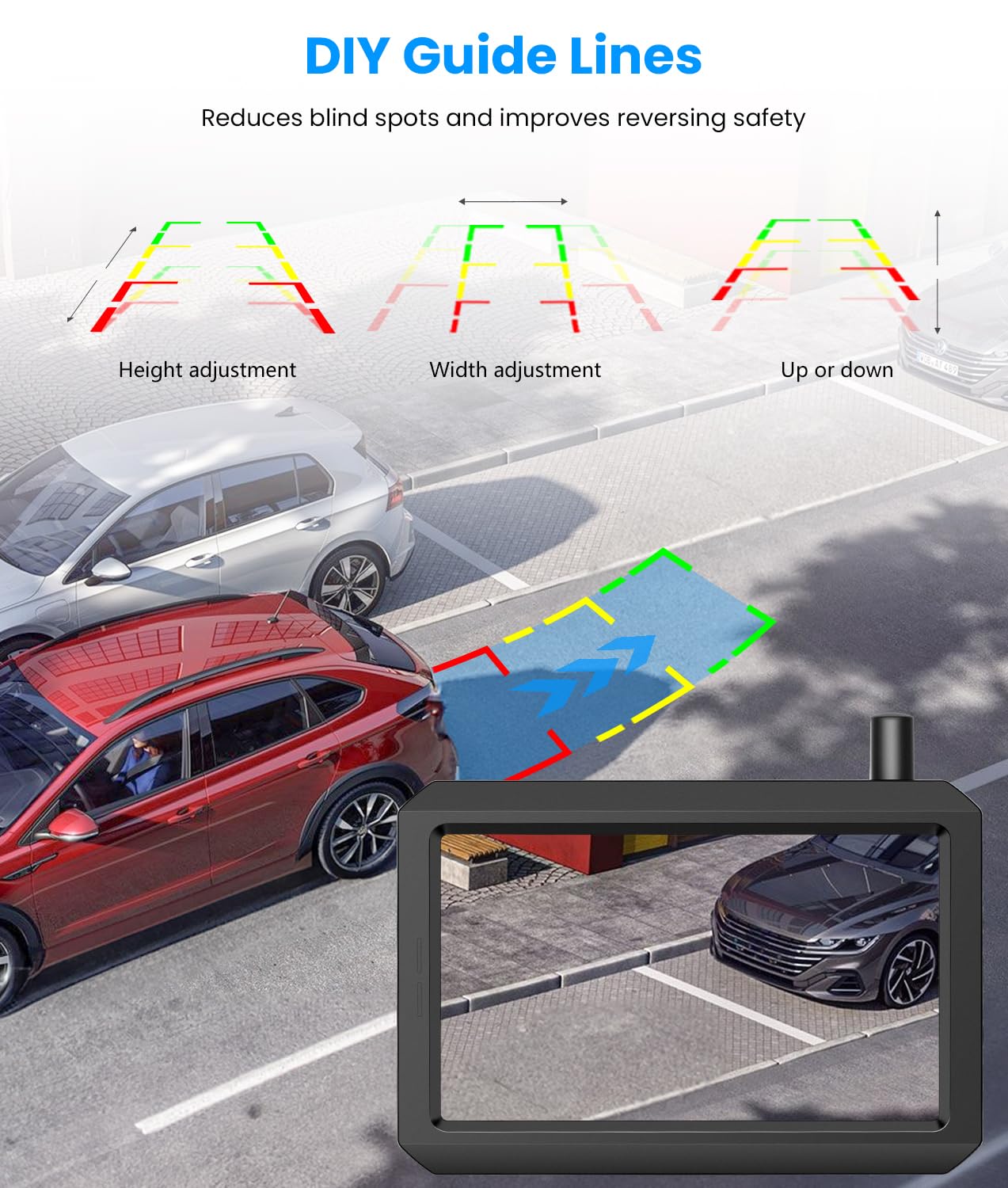 AUTO-VOX Wireless Backup Camera 5 Inch HD Monitor, Easy Install Stable Digital Signal Rear View Camera System, Dual Channel Color Night Vision Back Up Camera for Car SUV Pickup Truck Van - W7Pro