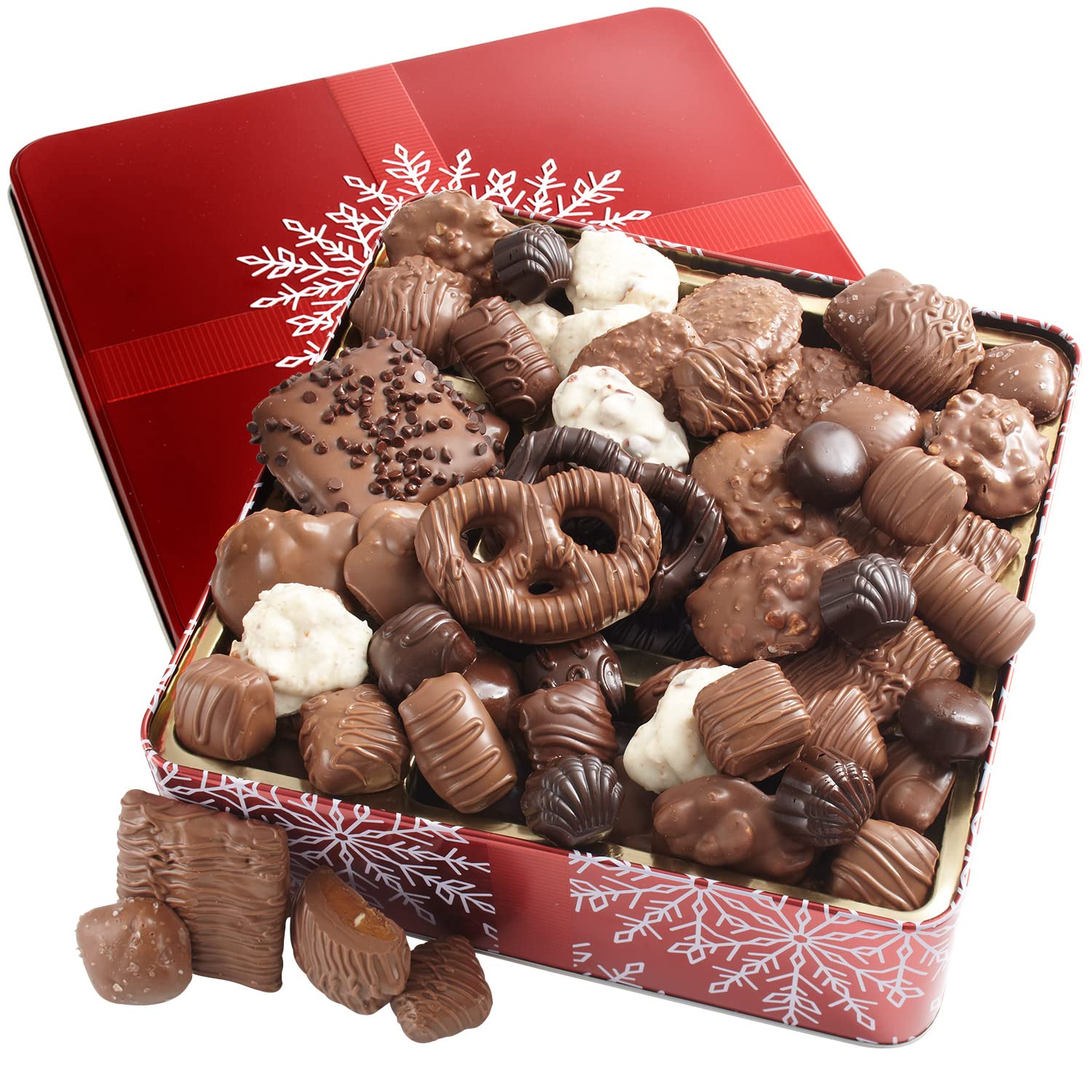 Holiday Chocolate Gift Basket with 2 lbs+ Chocolates, Pretzels, Peppermint Patties, Caramels - From Bonnie and Pop