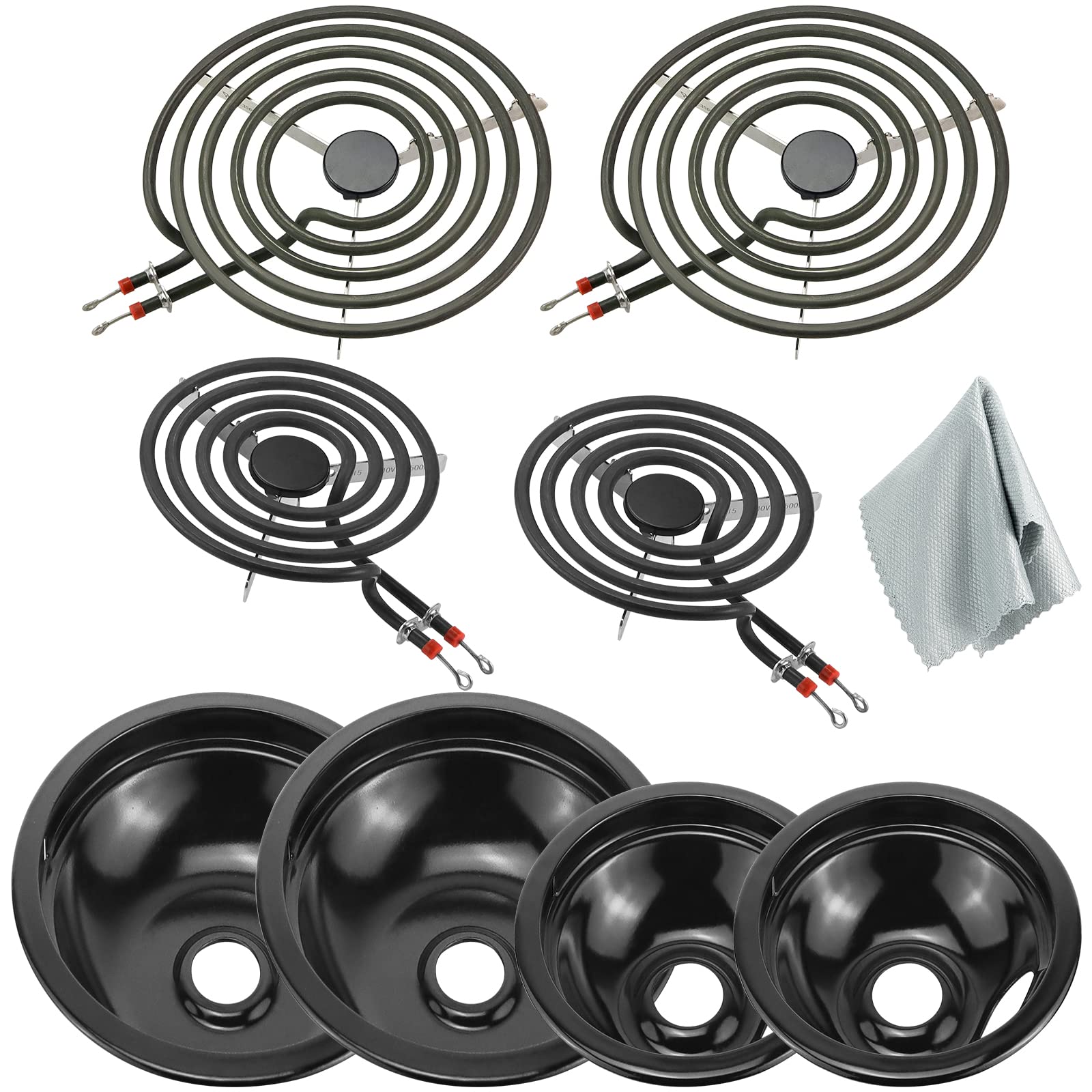 5304430149 5304430150 Porcelain Black Drip Pans Set & MP22YA Electric Range Burner Element Unit Set Compatible with Frigi-daire Ken-more Range Oven/Stove Replaces 318067041 318067051 by Fetechmate