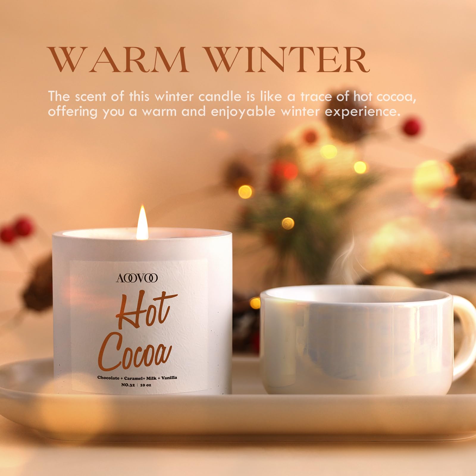 Hot Coco Candle - Winter Candles, Christmas Candle, Scented Candles, Soy Candles for Home, 10 oz Seasonal Handmade Candle