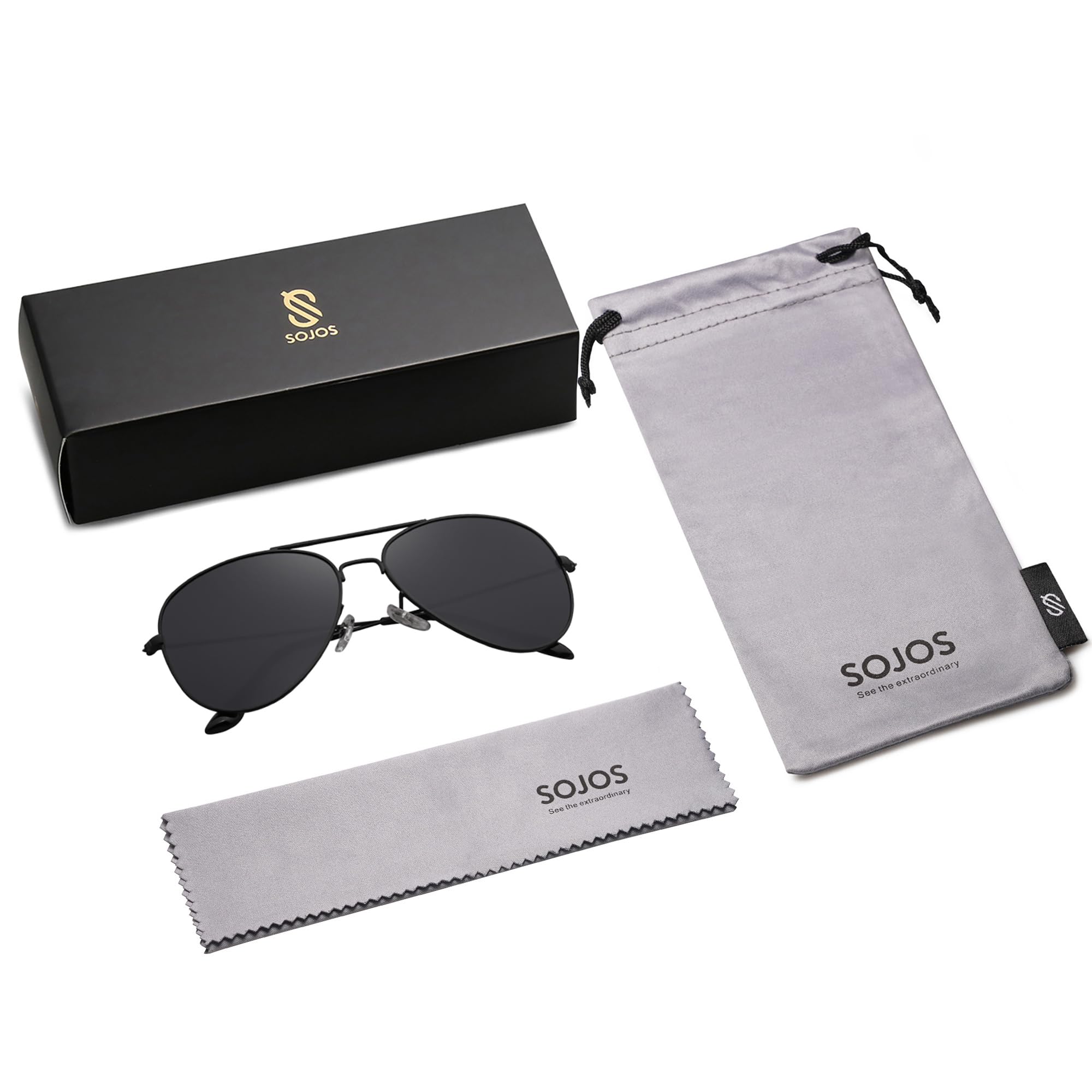 SOJOS Classic Aviator Polarized Sunglasses for Men Women Vintage Retro Style,Black/Grey