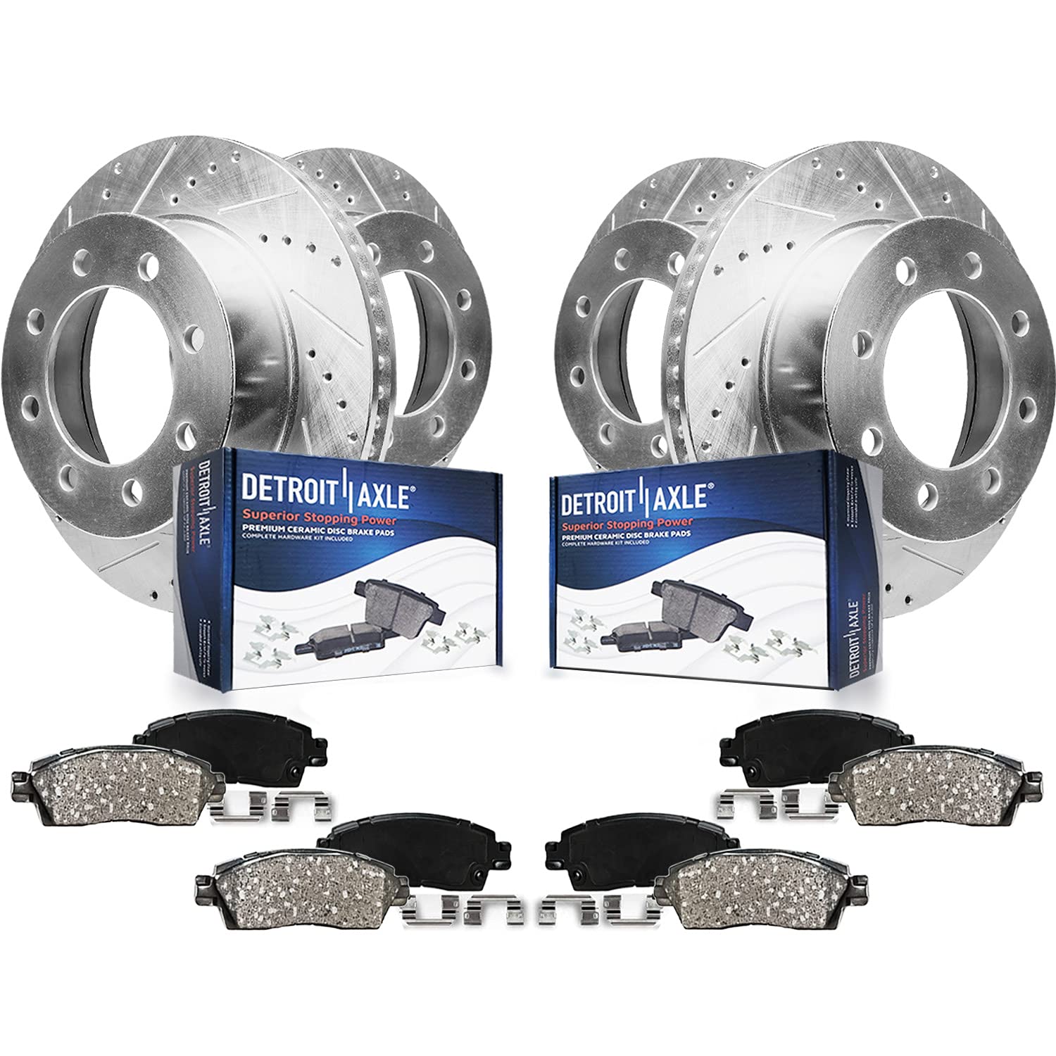 Detroit Axle - Brake Kit for 03-08 Dodge Ram 2500 3500 Drilled & Slotted Brake Rotors 2003 2004 2005 2006 2007 2008 Ceramic Brakes Pads Front and Rear Replacement : 13.91" inch Front Rotor