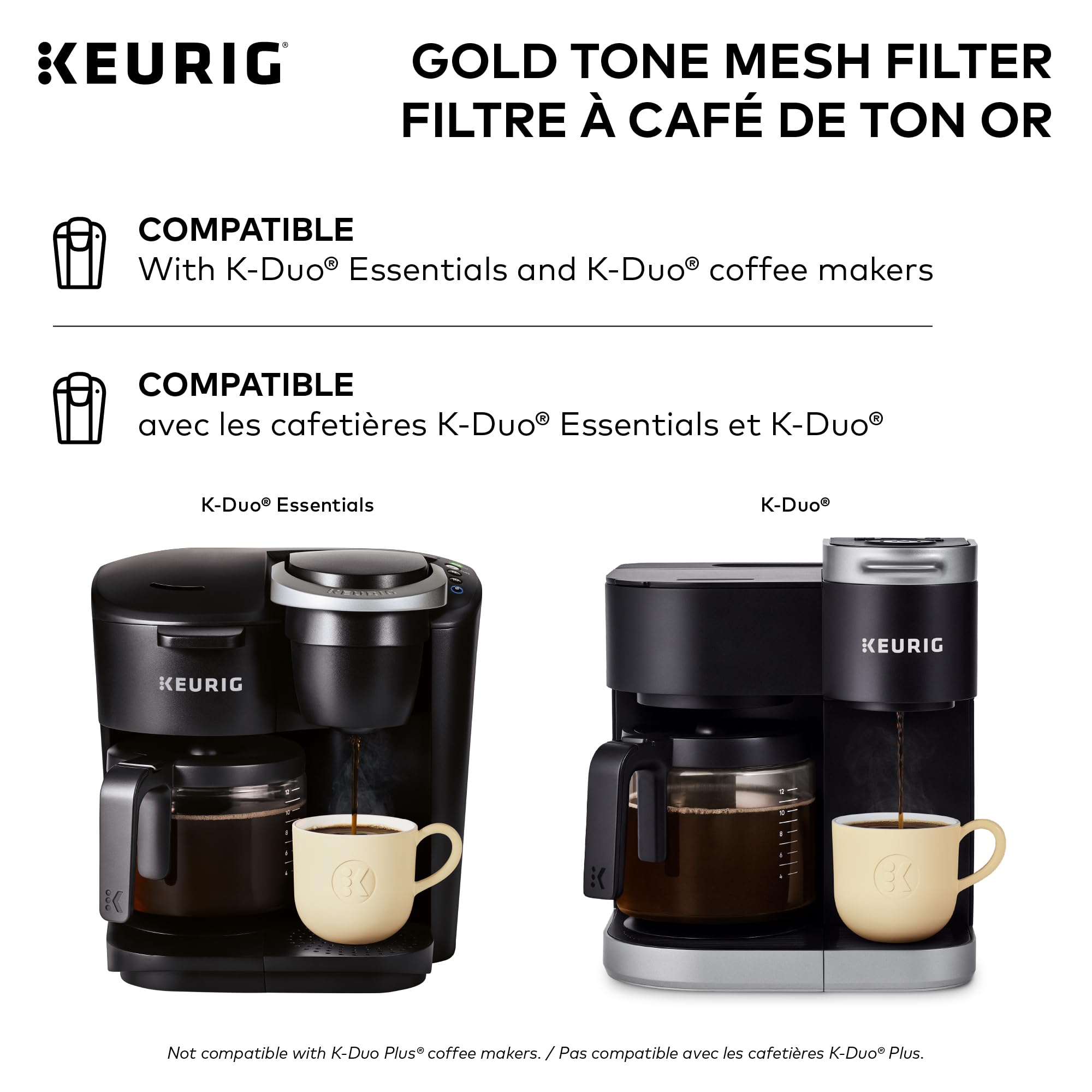 Keurig Reusable Mesh Ground Coffee Filter, Compatible with K-Duo Essentials and K-Duo Brewers only, Eco-Friendly Way to Brew a Carafe, Gold Tone Mesh