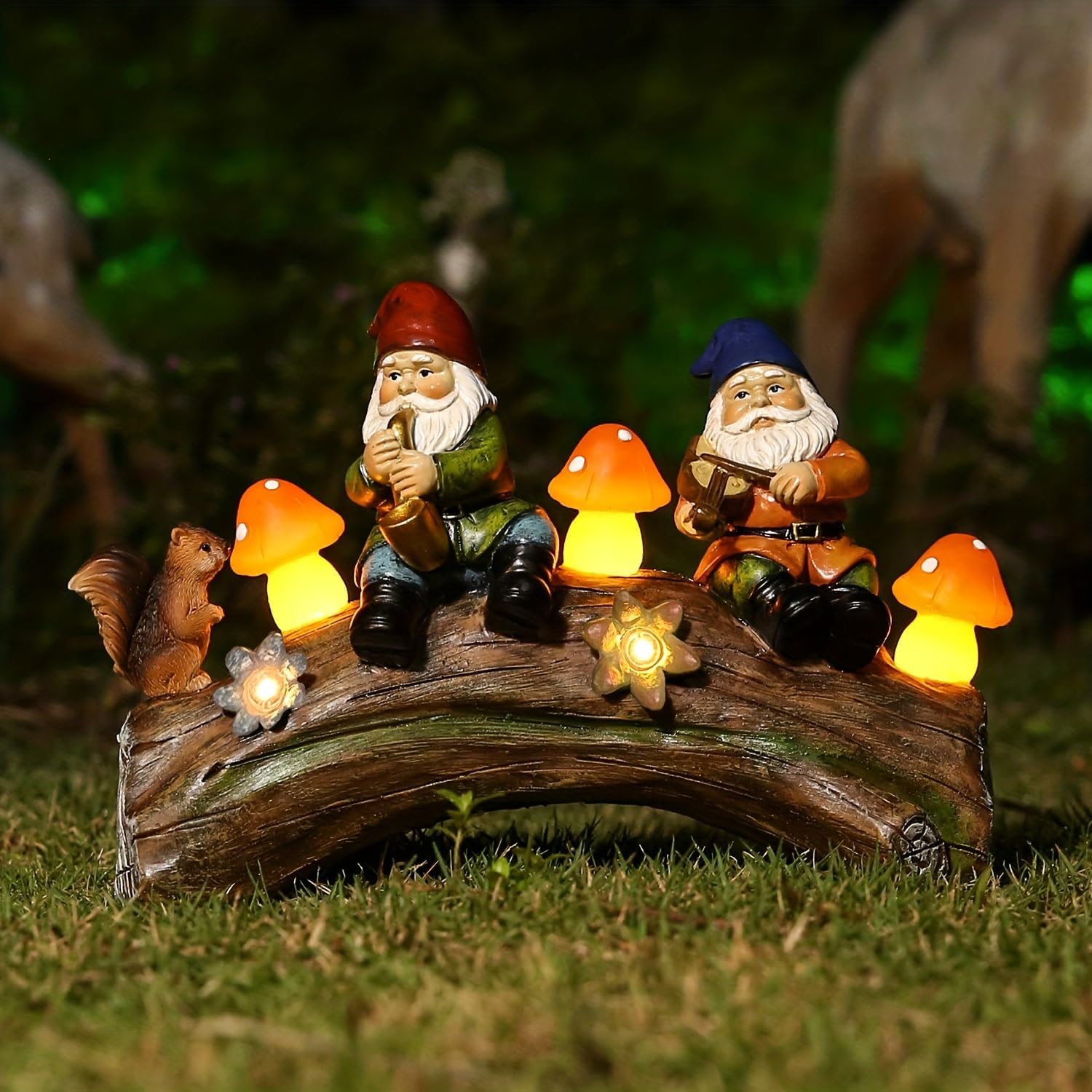 Jy.Cozy Gnome Garden Statue Funny Gnome Solar Mushroom Figurines, Resin Garden Gnomes Fall Decorations Outdoor for Patio Yard Lawn Porch, Ornament Gift