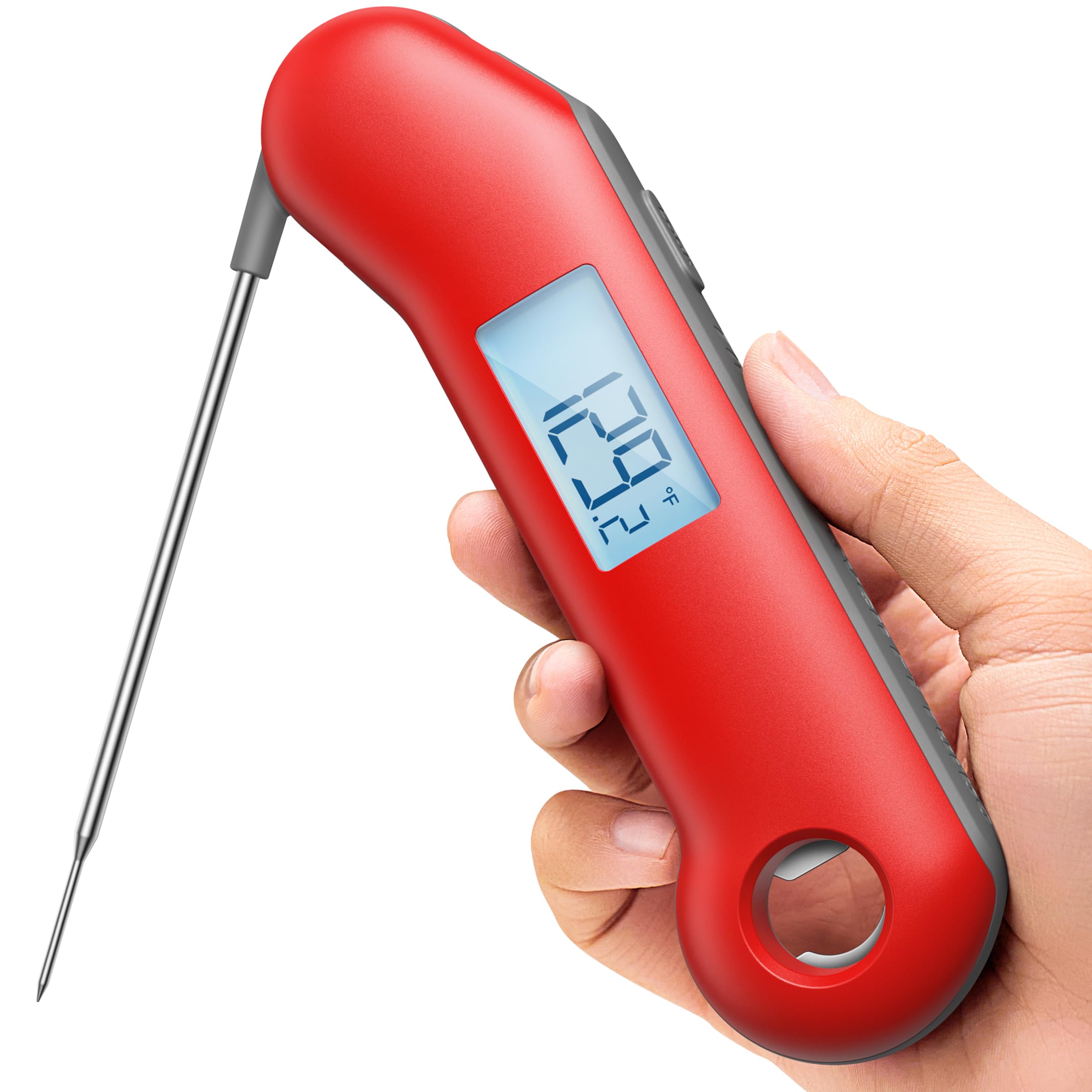 ThermoMaven ProfessionaI Meat Thermometer Digital, 3X Faster 0.5 Sec Instant Read, NIST Certified Accuracy ±0.5°F, 100% Waterproof Probe, Auto-Rotate Bright Indicator, for Candy/Grill/BBQ, Red & Gray