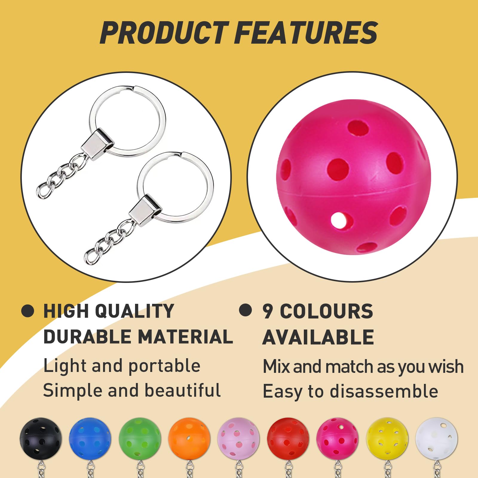 Iffitya 9PCS Pickleball Keychains - Mini Pickleball Ornaments Gift for Pickleball Lovers Pickleball Keychain with 9 Colors - Perfect Pickleball Gifts