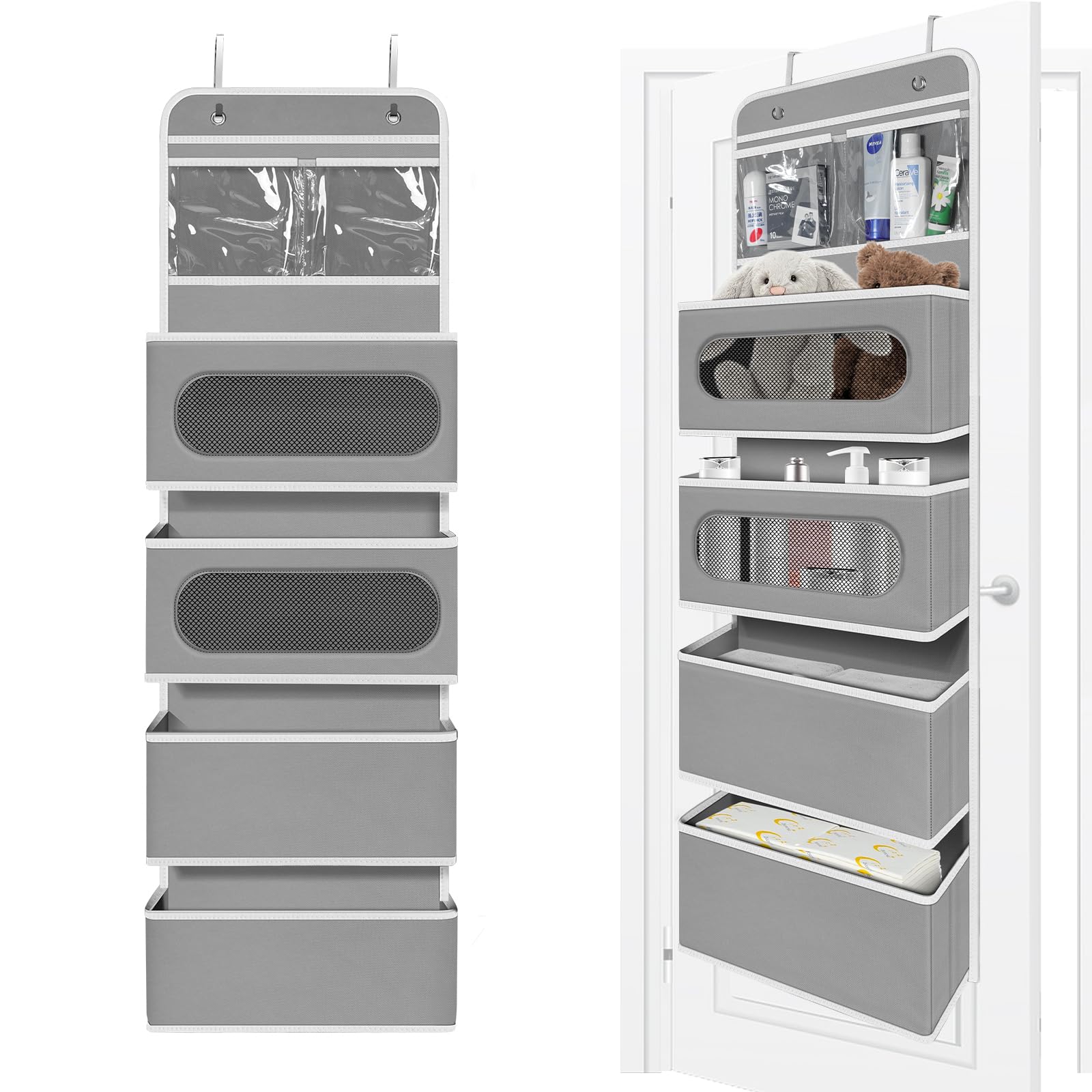 NEWFOM Over The Door Organizer, Door Hanging Organizer with 2 Small PVC and 4 Large Pockets Behind The Door Storage Organizer for Nursery Closet Cabinet Baby Storage Diapers Cosmetics, Toys, Sundrie
