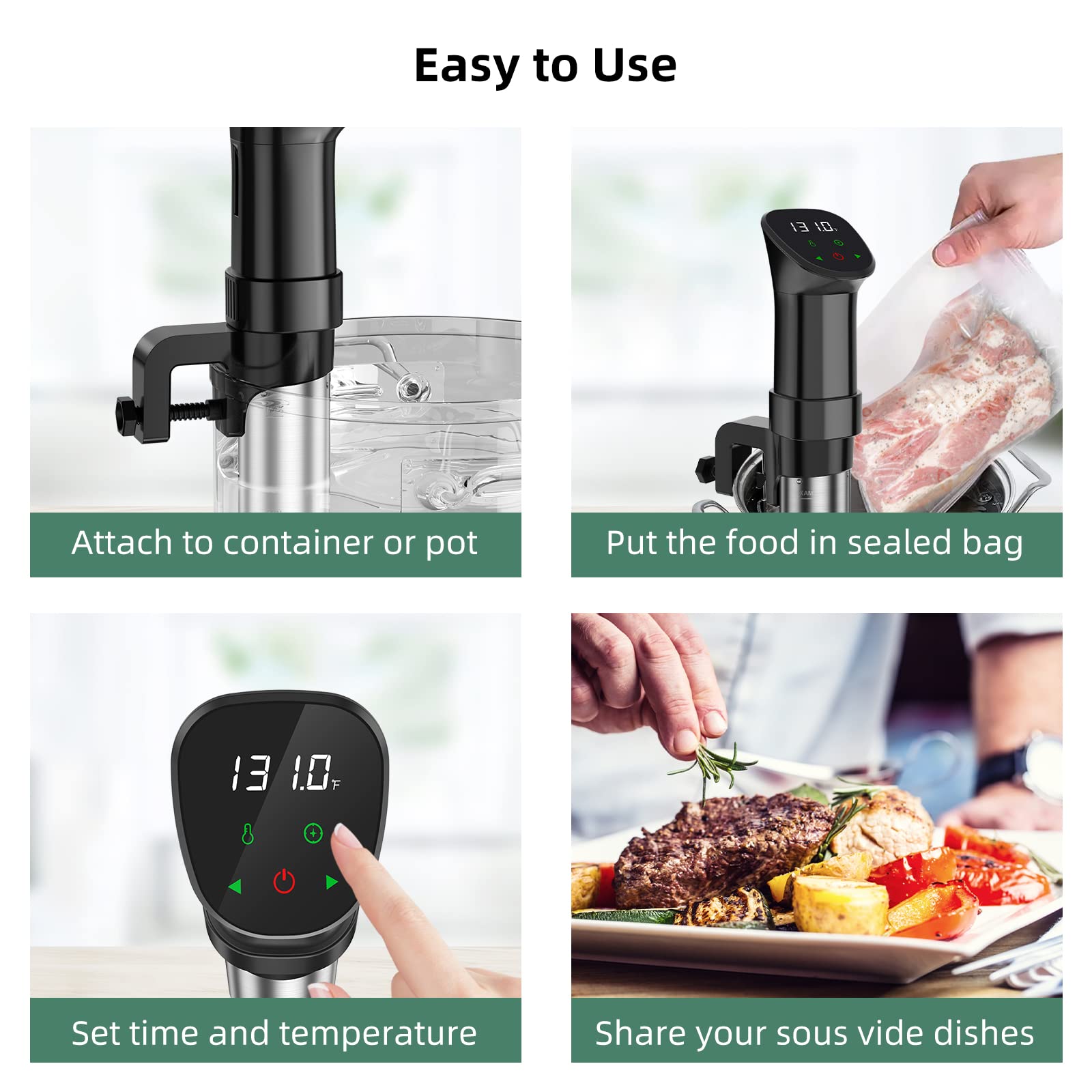 Sous Vide Machine Immersion Circulator 1000W Fast Heating Sous Vide Cooker Machine Kit Stainless Steel with Accurate Temperature,Timer, Digital Touch Screen,Kitchen Gadgets Recipes