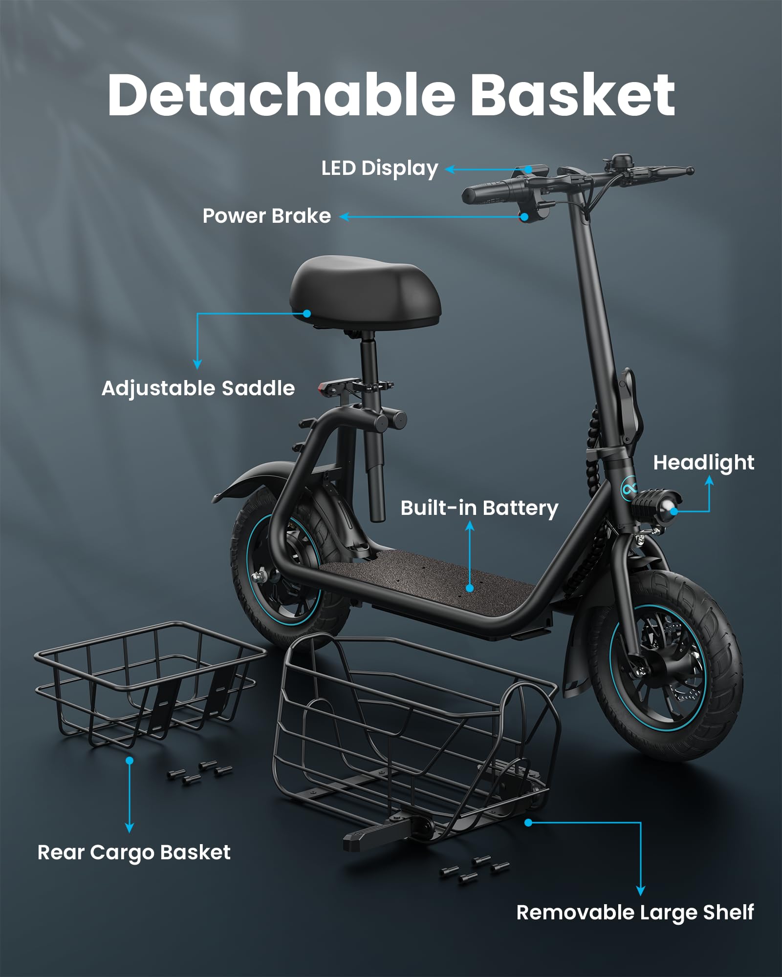 Gyroor Electric Scooter for Adults with Large Pet Basket – Dog-Friendly 550W Motor 19 MPH, 20 Mile Long Range, Foldable Commuter E-Scooter with Comfort Seat for Pets & Groceries