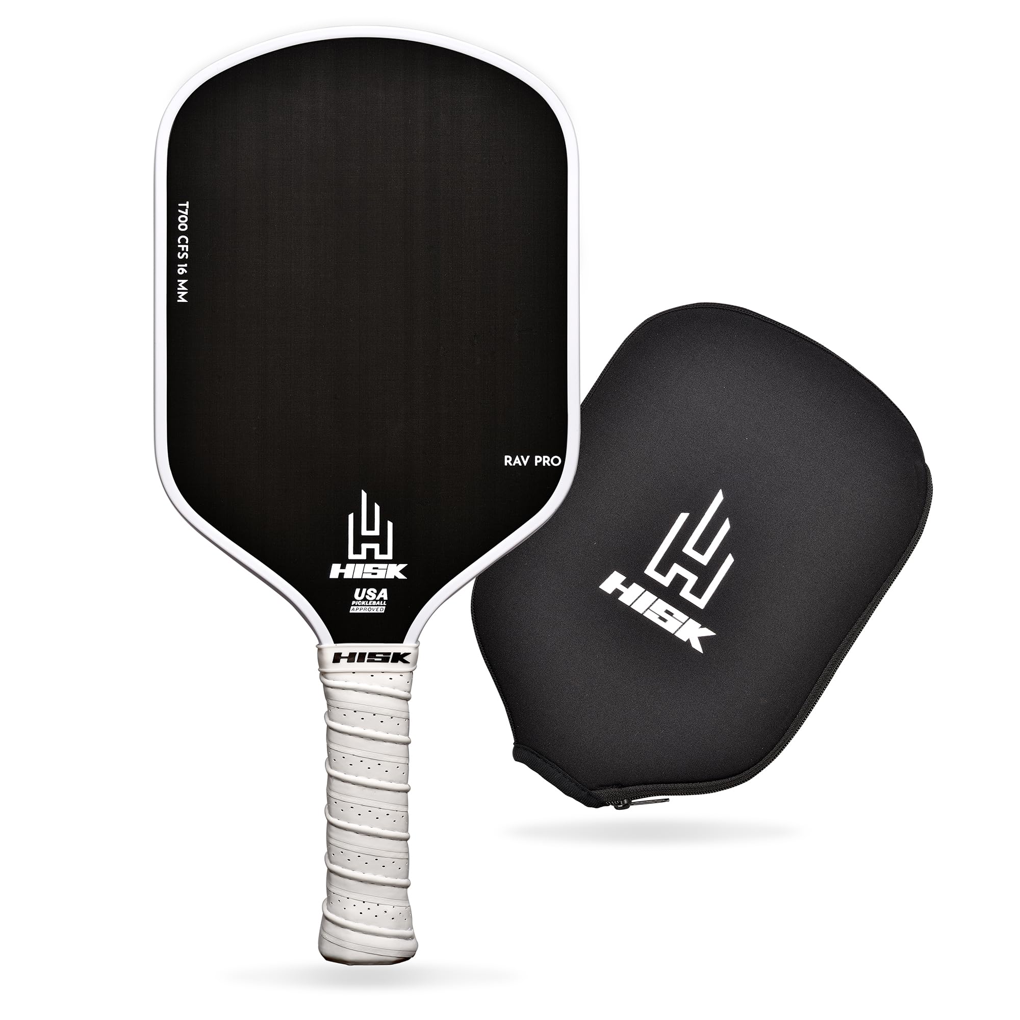 HISK RAV PRO Pickleball Paddle - Ultimate HIGH END 16mm Japanese Toray T700 Raw Carbon Fiber CFS w/Excellent GRIT Roughness Texture, Aero Dynamic Curve, USAPA Approved, Non Slip Grip