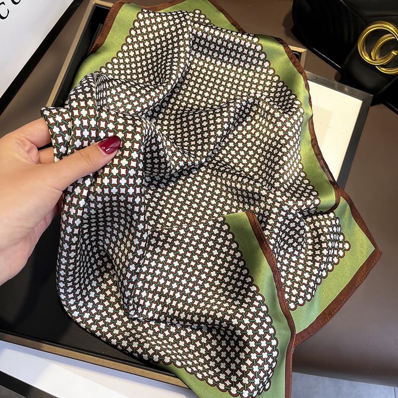 Weximil 100% Mulberry Silk Neck Scarf - 21'' x 21'' Lightweight Neckerchief - Women Men Small Square Digital Printed Scarves Gift Packed (Purple-green)