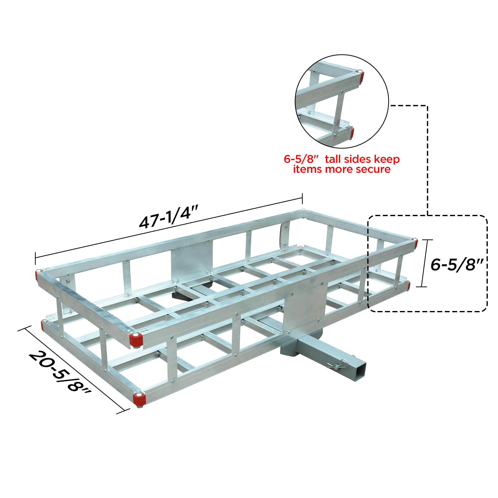 Rockland Aluminum Hitch Cargo Carrier - 500 LBS Capacity, 47.2" x 20.6" x 6.6", Fits 2” Receiver, Silver, Trailer Hitch Mount for RVs, Pickups, Trucks, Cars, Vans, ATVs, UTVs, SUVs