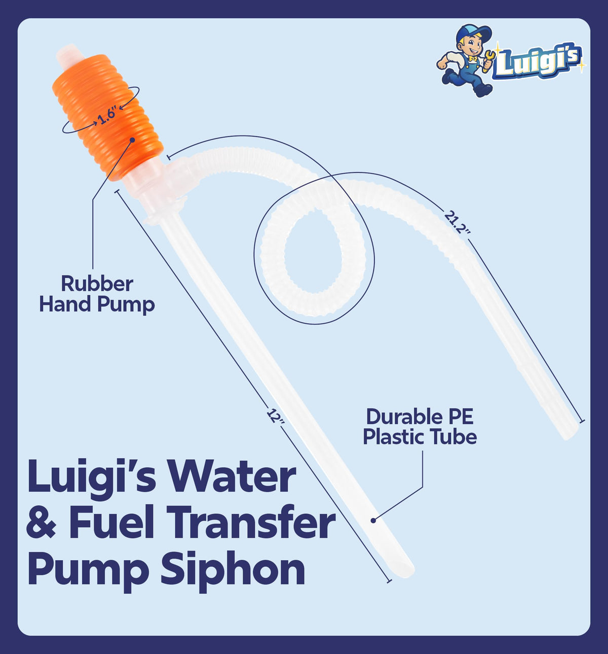 Water & Fuel Transfer Pump Siphon - Large Squeezing Gas Siphon for Lawn Mowers & Manual Pumping Petrol, Water Syphon, Alcohol and more! - Siphon Pump for Gasoline (By Luigi's)