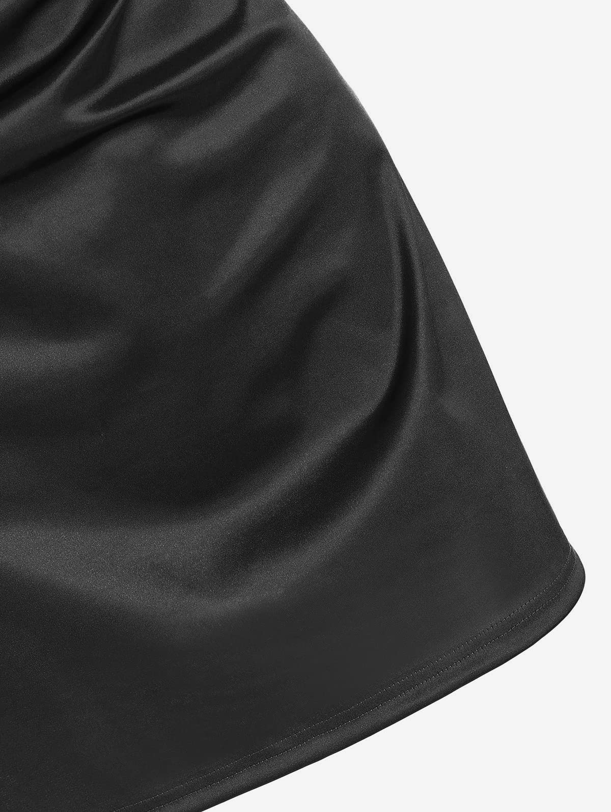 ZAFUL Women's Satin Sleeveless Spaghetti Strap Mini Dress Sexy Slip Cowl Neck Silky Cocktail Party Dresses(Black, S)