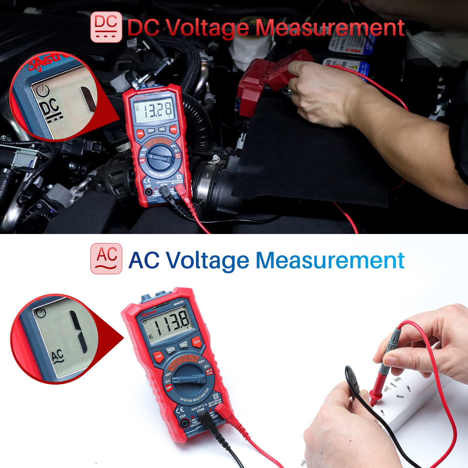 AstroAI Multimeter Tester, TRMS 4000 Counts Volt Meter Auto-Ranging Ohmmeter Digital 1.5v/9v/12v Battery Voltage Tester Measure Voltage Current Resistance Diodes Continuity Capacitance with NCV